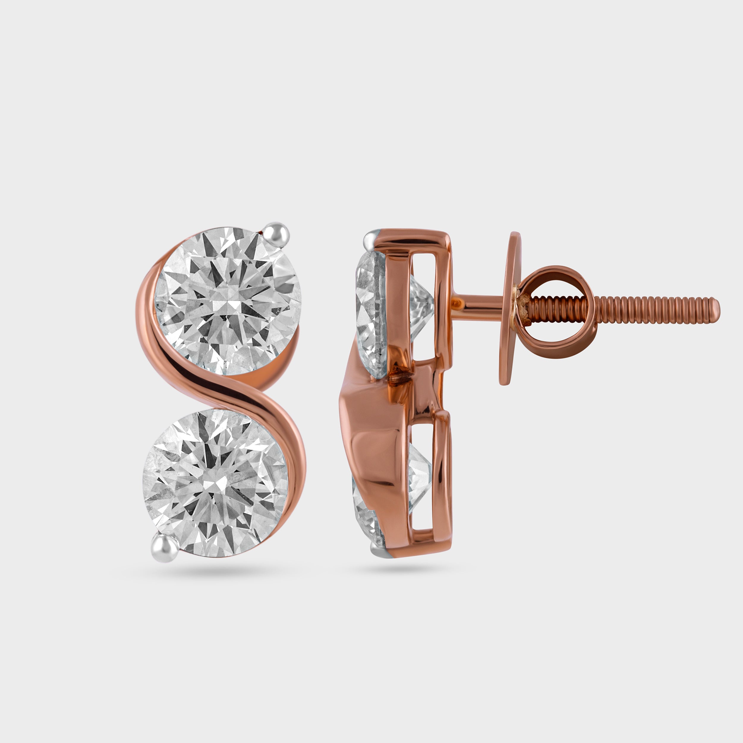 Round Brilliant 2.85 Carat Lab Grown Dual Solitaire Diamond Rose Gold Ear Studs | SKU : 0020606954