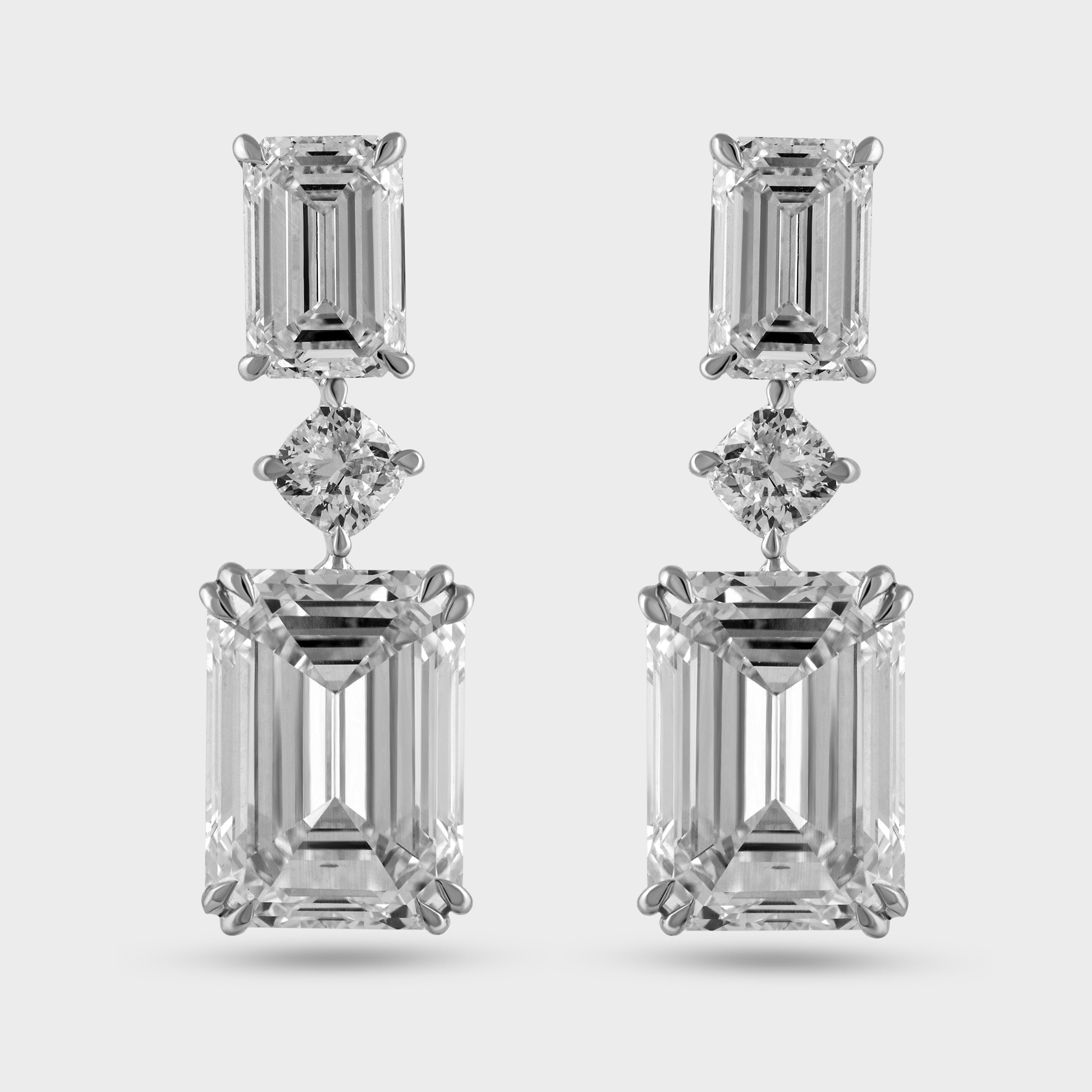 Opulent Harmony Emerald and Cushion Cut 16.00 Carat Lab Grown Diamond Earrings | SKU : 0020607470