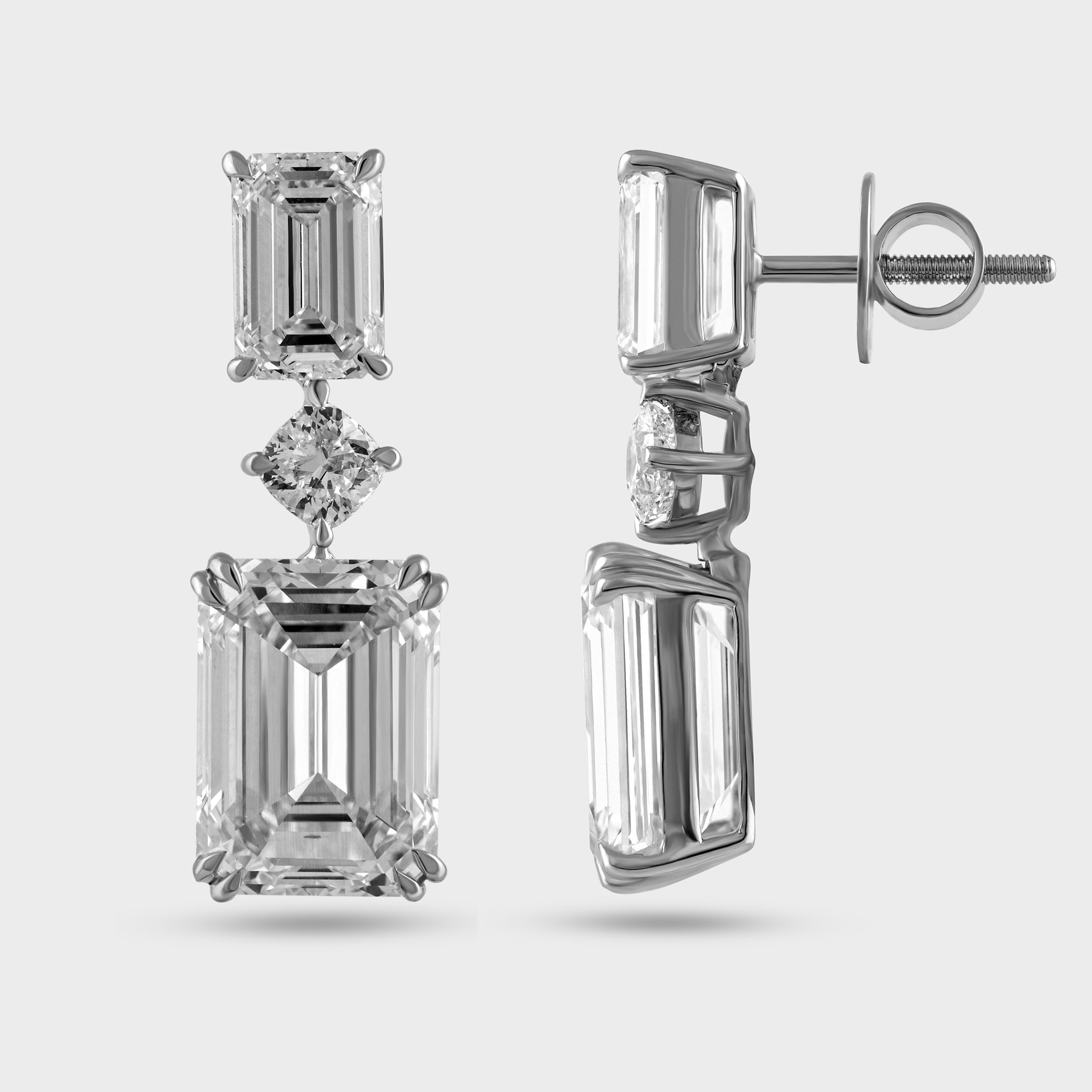 Opulent Harmony Emerald and Cushion Cut 16.00 Carat Lab Grown Diamond Earrings | SKU : 0020607470