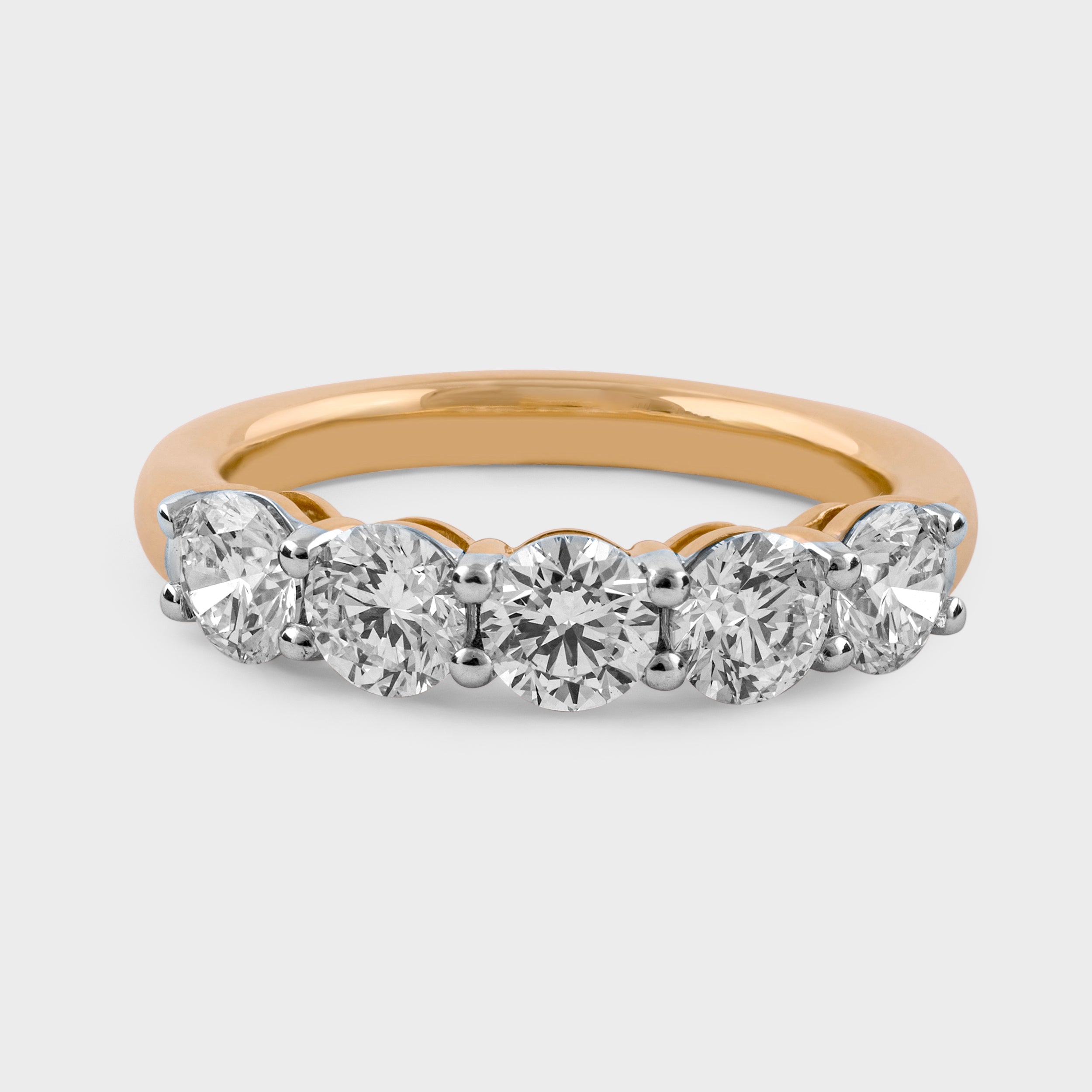 Round Brilliant 1.93 Carat Lab Grown Five Solitaire Diamond Yellow Gold Band Ring | SKU : 0020651138 - crash.club by CKC