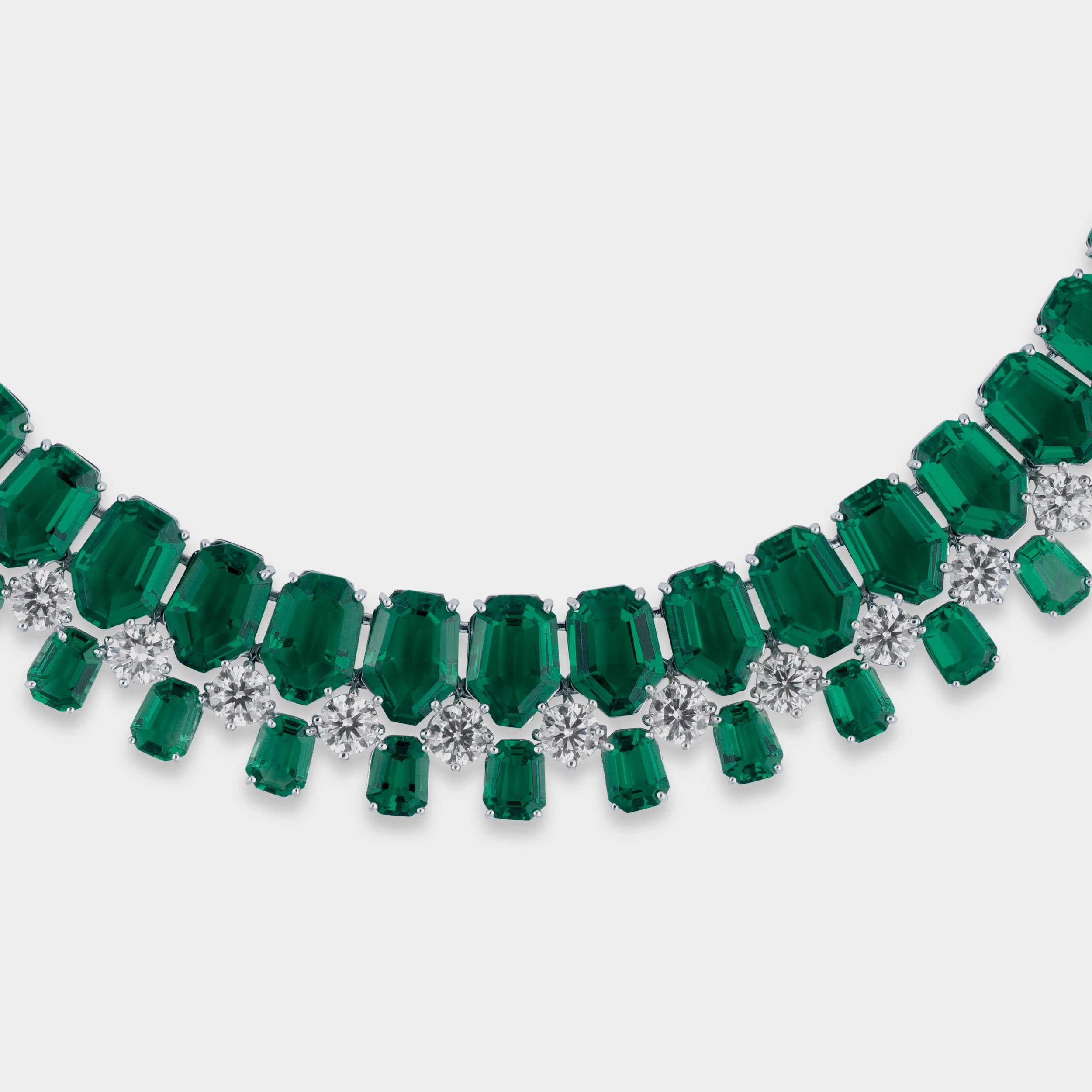 Exquisite 215.78 Carat Exclusive Lab-Grown Emerald & Solitaire Diamond Necklace in 18K White Gold | SKU : 0020610876