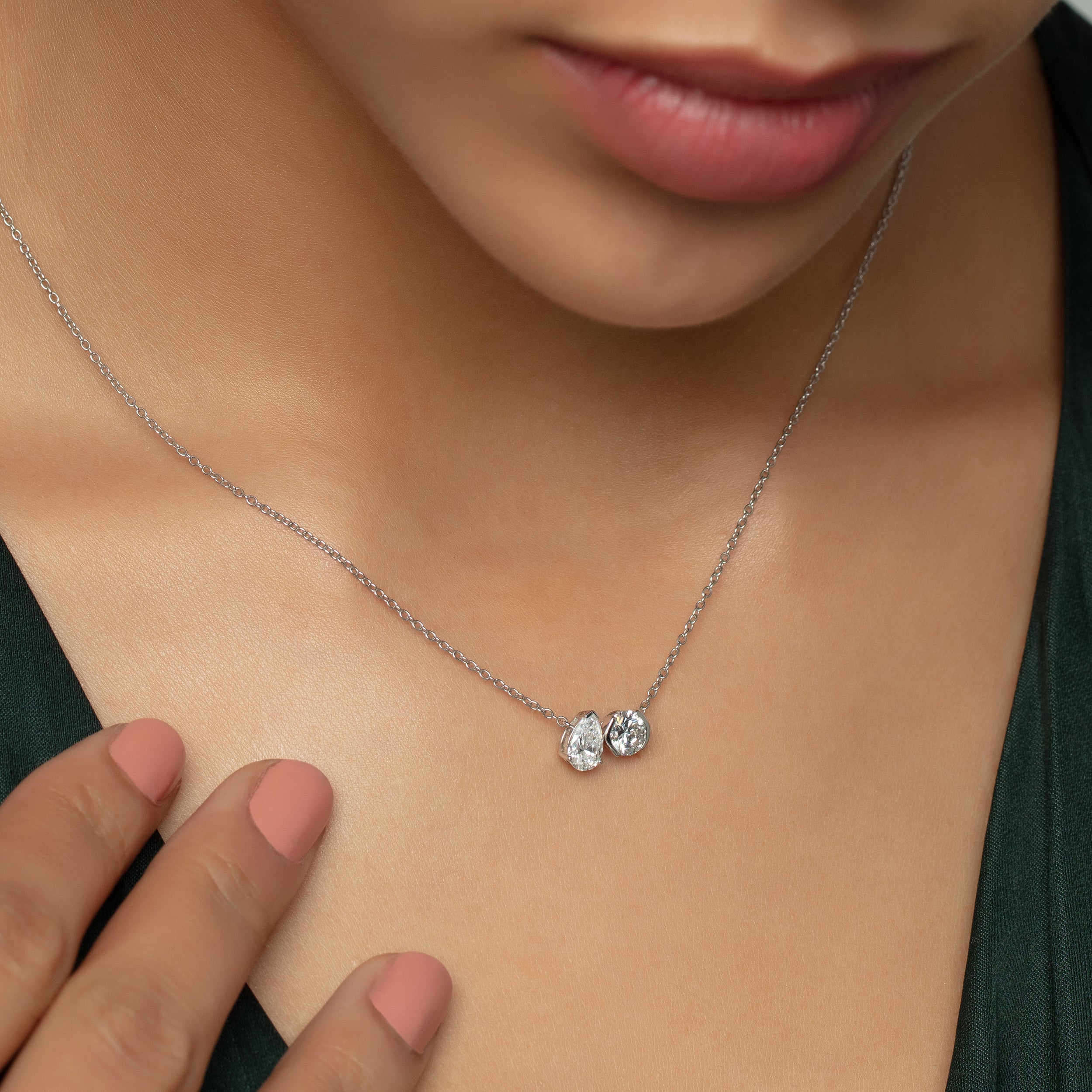 Charming Pear and Round Brilliant Lab-Grown Diamond Chain Pendant in 18K White Gold | SKU : 0020622084