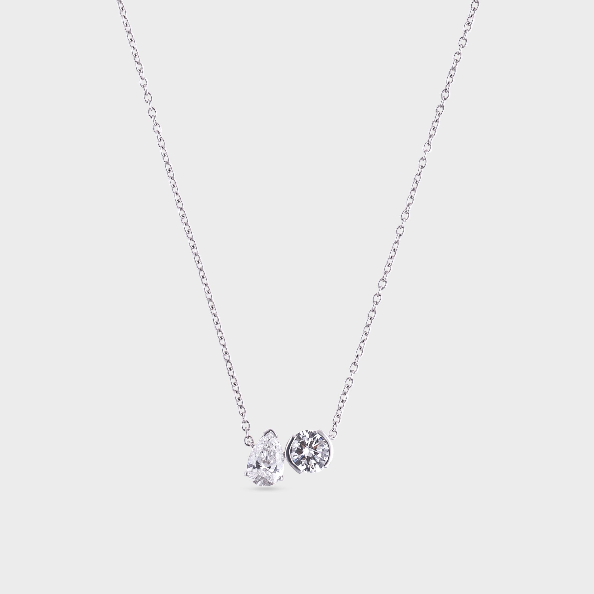 Charming Pear and Round Brilliant Lab-Grown Diamond Chain Pendant in 18K White Gold | SKU : 0020622084