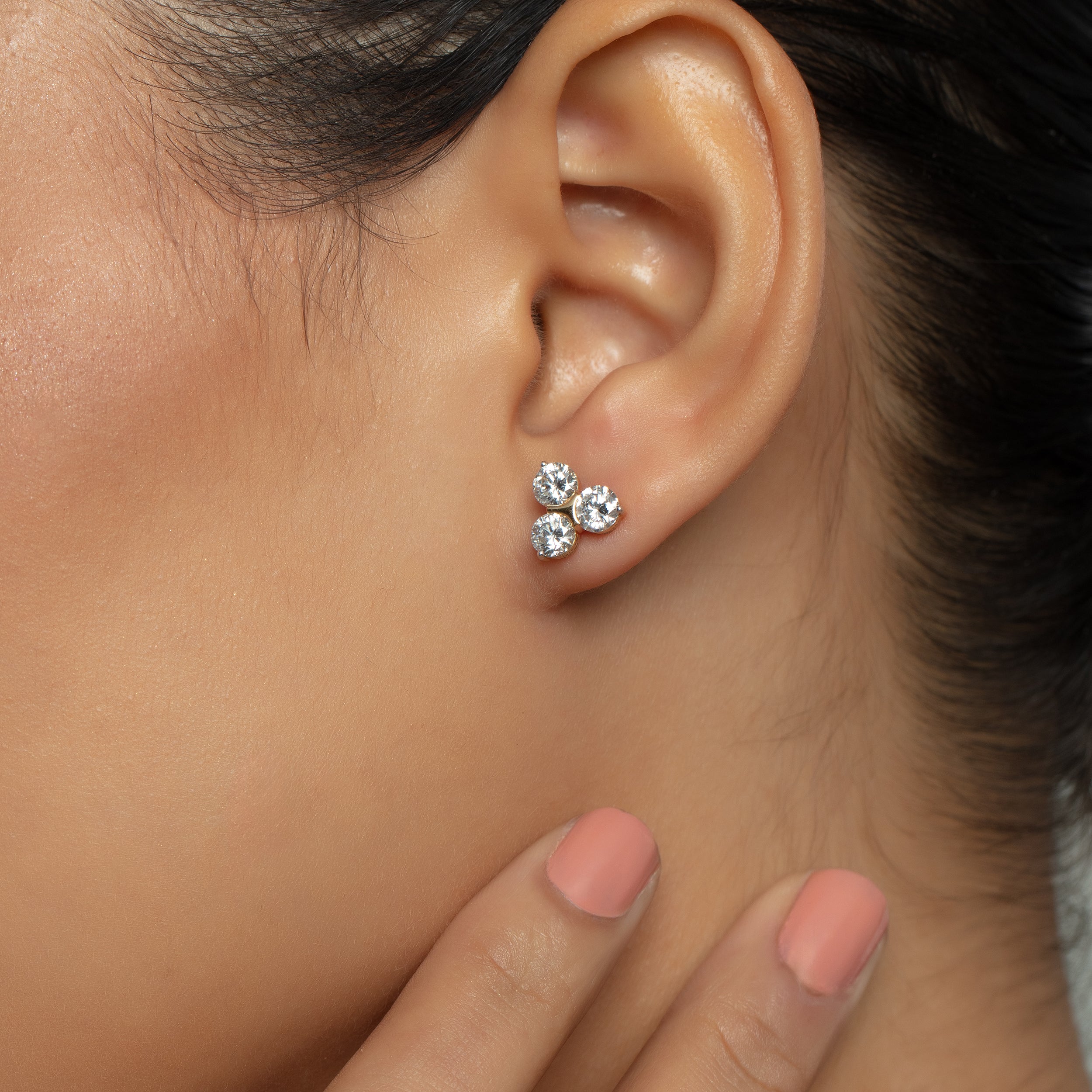 Trio Solitaire 2.02 Carat Lab-Grown Diamond Pair Floral Ear Studs | SKU : 0020622121