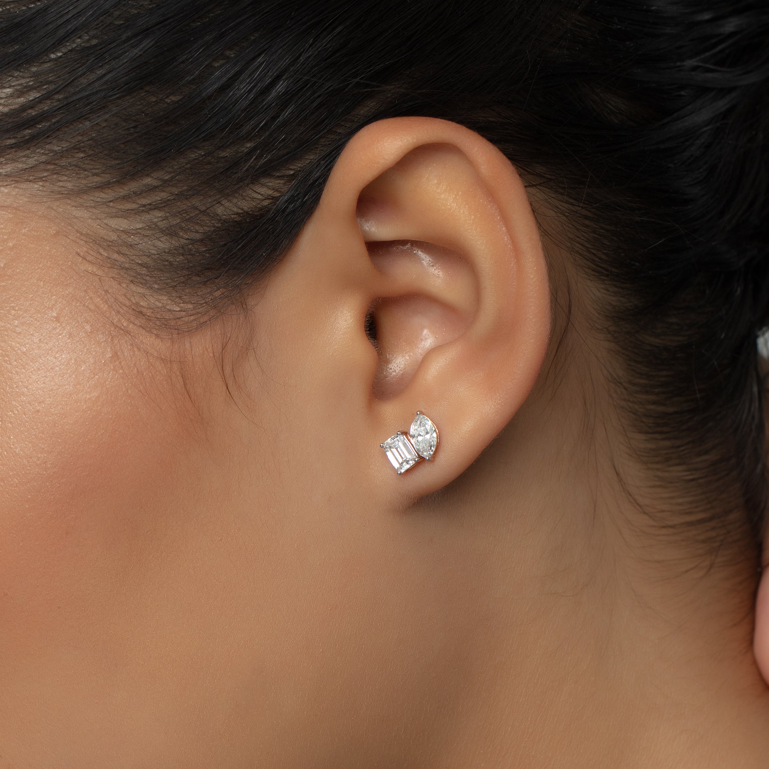 Marquise & Emerald-Cut 1.67 Carat Lab-Grown Diamond Pair Rose Gold Ear Studs | SKU : 0020622152