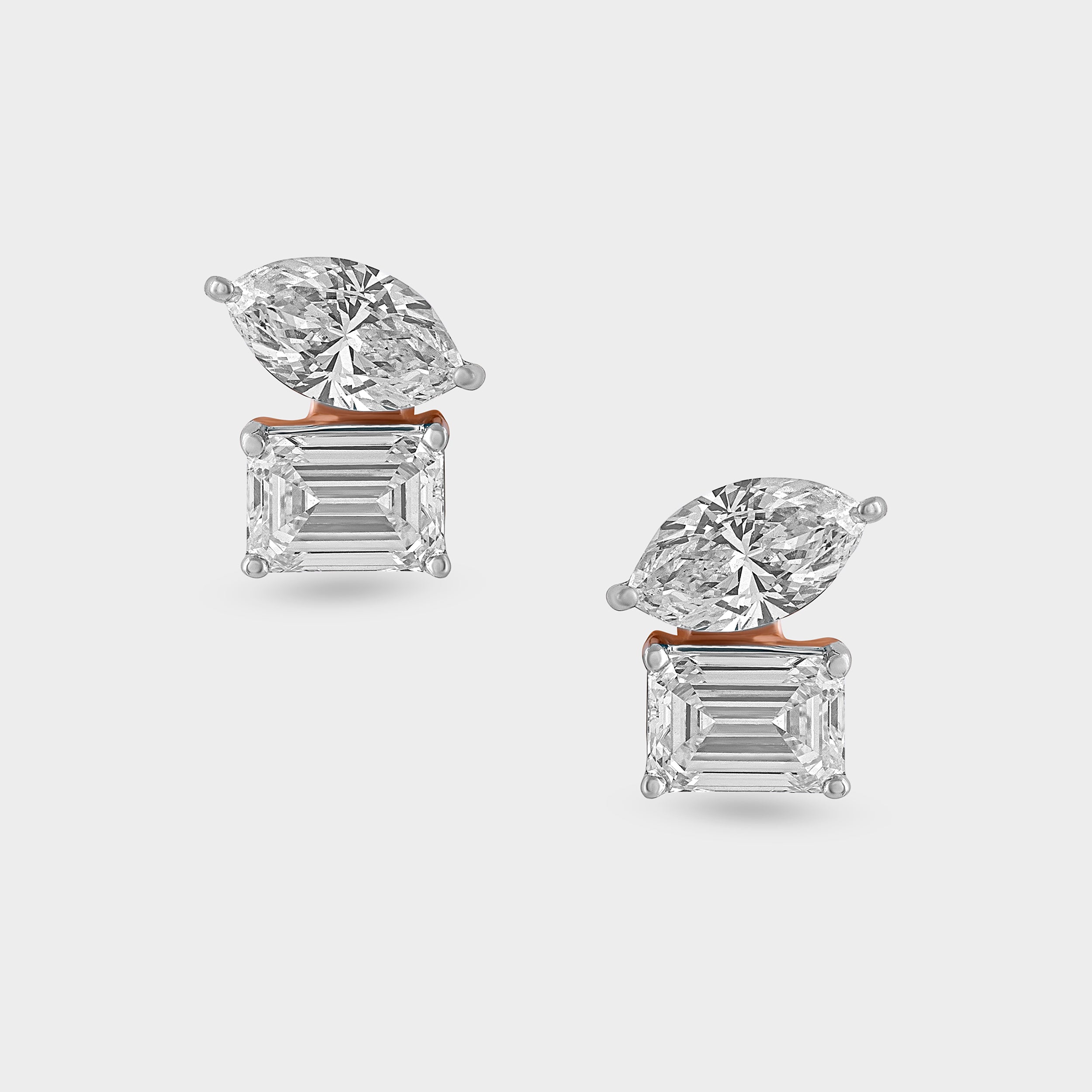 Marquise & Emerald-Cut 1.67 Carat Lab-Grown Diamond Pair Rose Gold Ear Studs | SKU : 0020622152