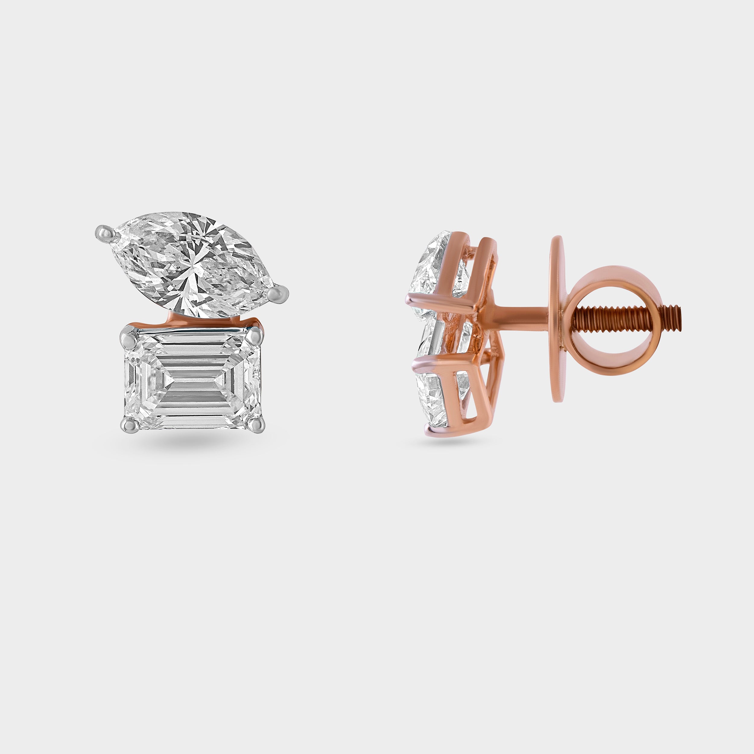 Marquise & Emerald-Cut 1.67 Carat Lab-Grown Diamond Pair Rose Gold Ear Studs | SKU : 0020622152