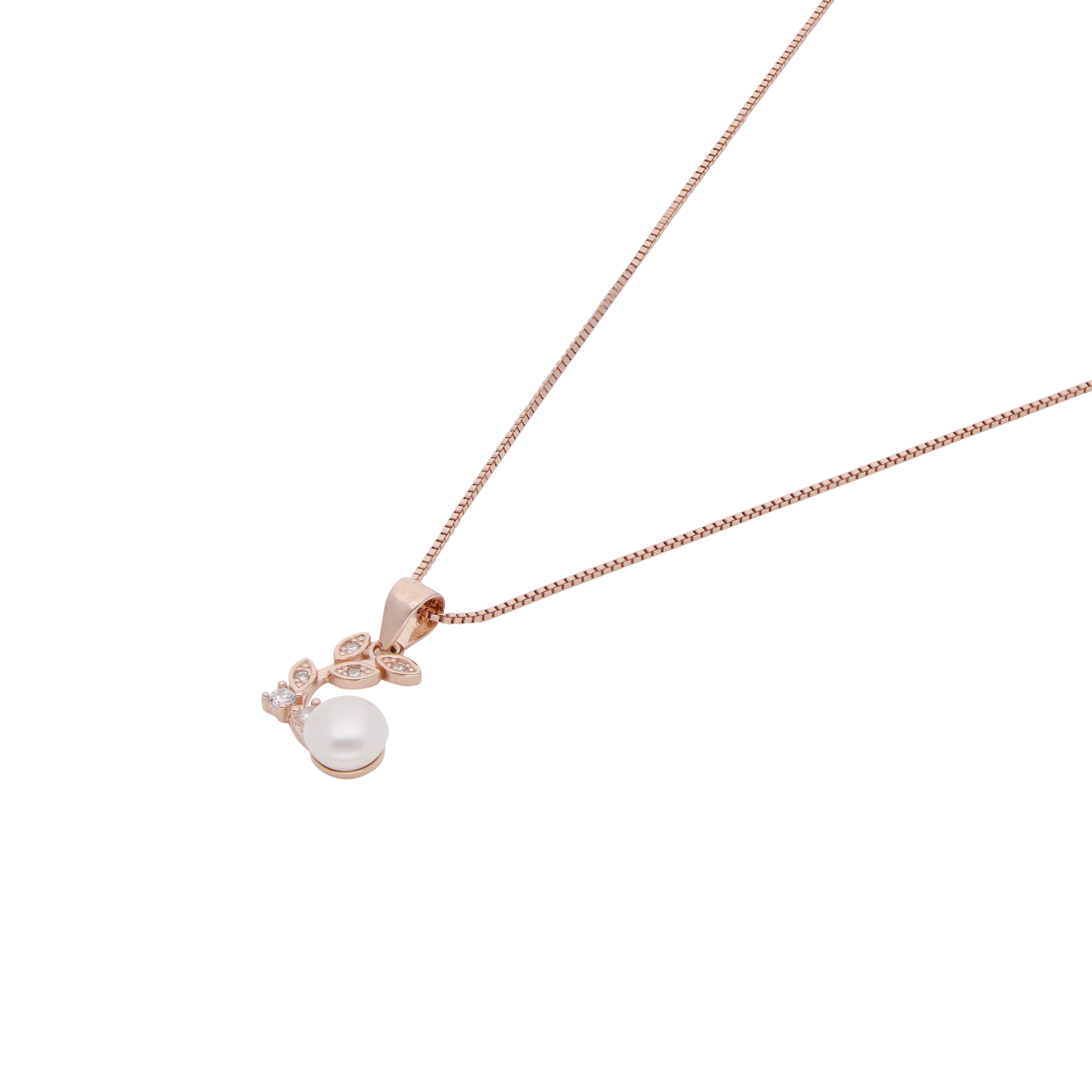 Silver Chain Pendant with Cubic Zircon Encrusted Leaves and Pearl | SKU : 0003347997, 0003348253, 0020624033, 0020624552