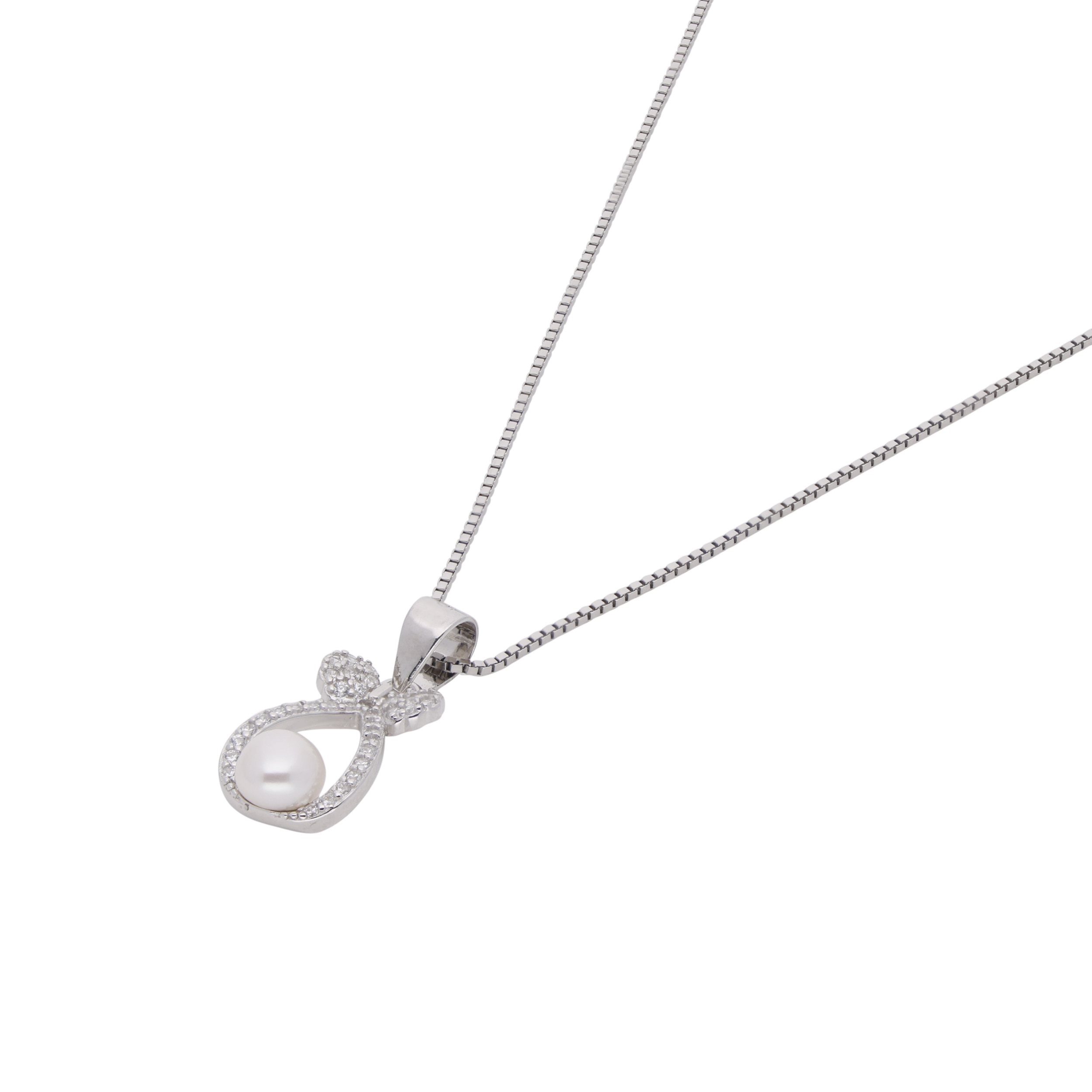 Silver Bow and Pearl Pendant Necklace | SKU : 0020624019, 0020624453, 0003348079, 0003348093