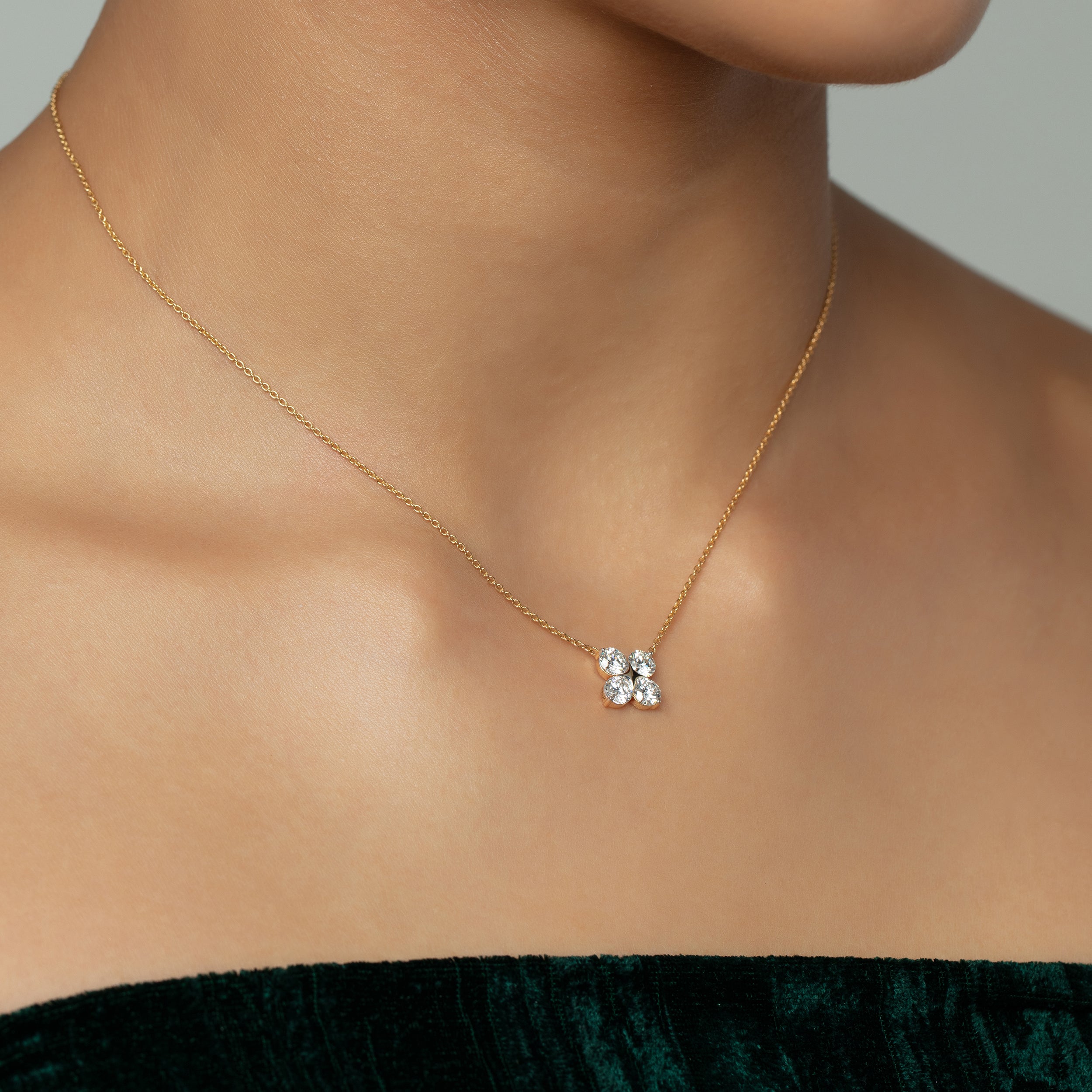 Round Brilliant 1.28 Carat Contemporary Lab-Grown Solitaire Diamond Chain Pendant in 18K Gold | SKU : 0020636173