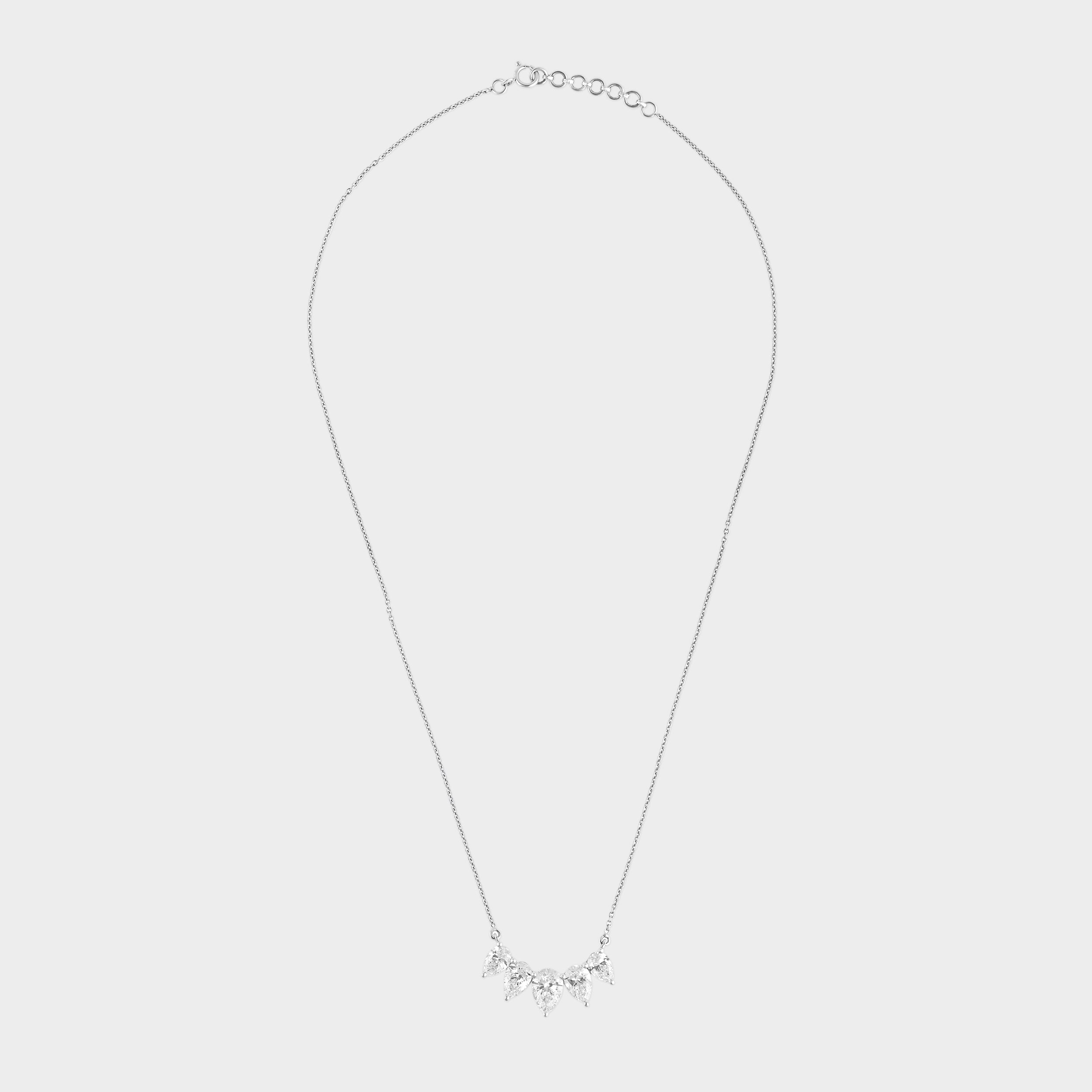 Stunning Pear-Shaped Five 3.45 Carat Lab-Grown Solitaire Diamond Chain Pendant in 18K Gold | SKU : 0020637750