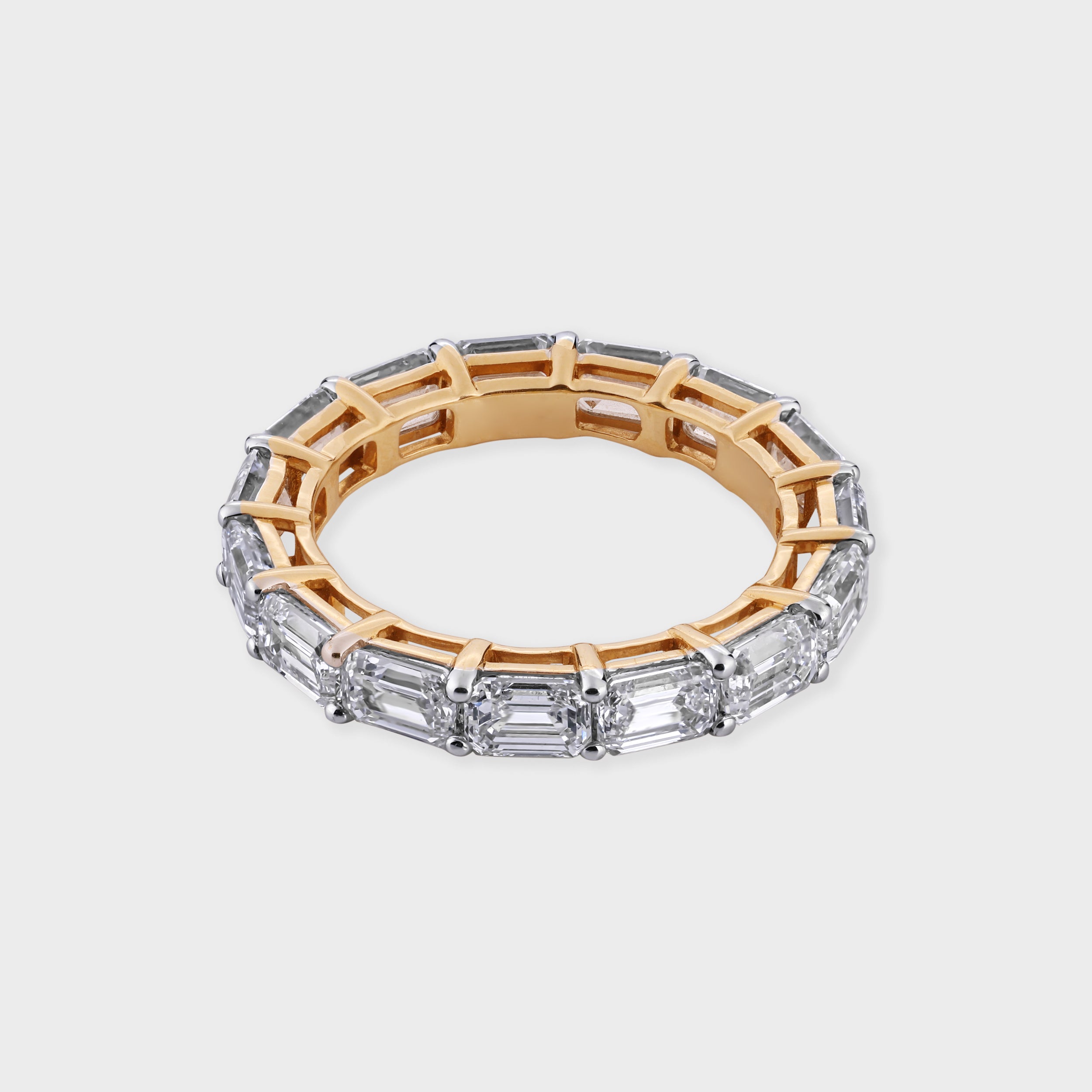 Emerald Cut 3.90 Carat Lab Grown Solitaire Diamond Yellow Gold Band Ring | SKU : 0020651145