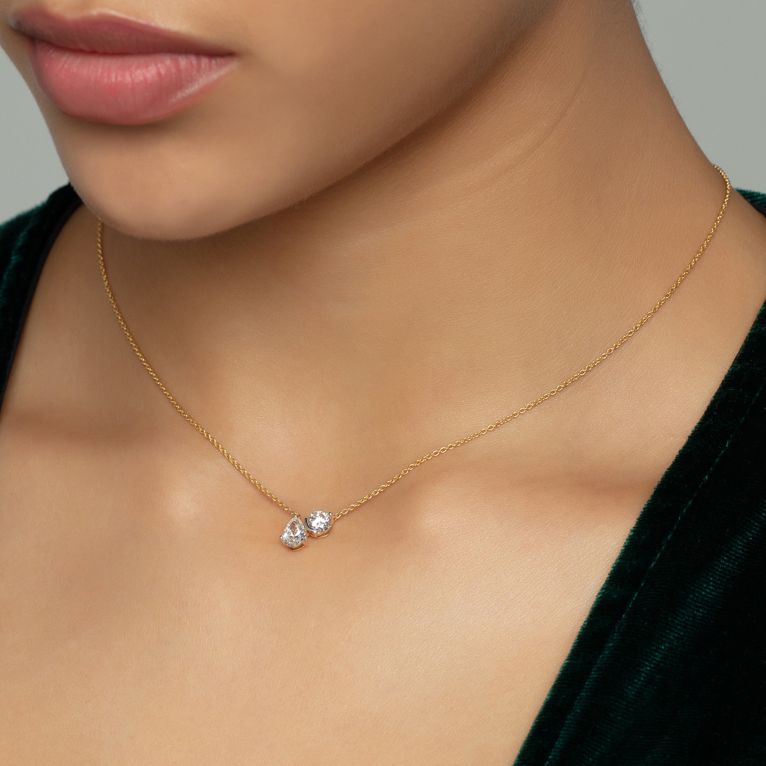 Chic Pear and Round Brilliant Lab-Grown Solitaire Diamond Chain Pendant | SKU : 0020684631