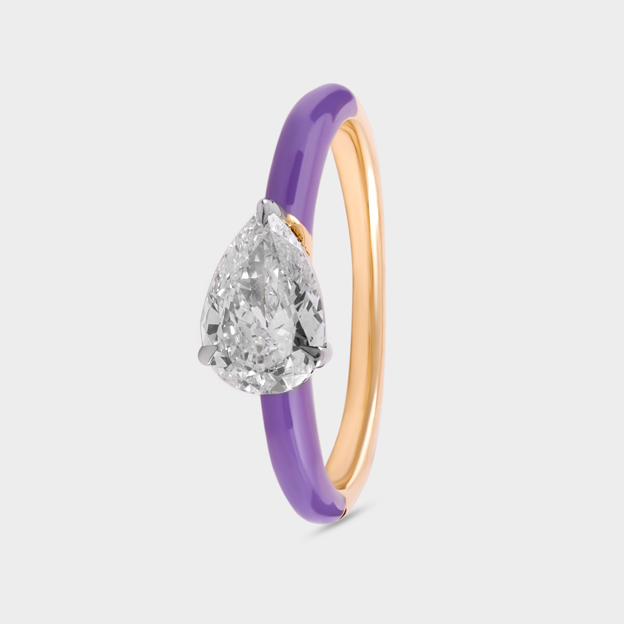 Pear 0.76 Carat Solitaire Lab-Grown Diamond Ring with Purple Porcelain in 18KT Yellow Gold | SKU : 0020704339