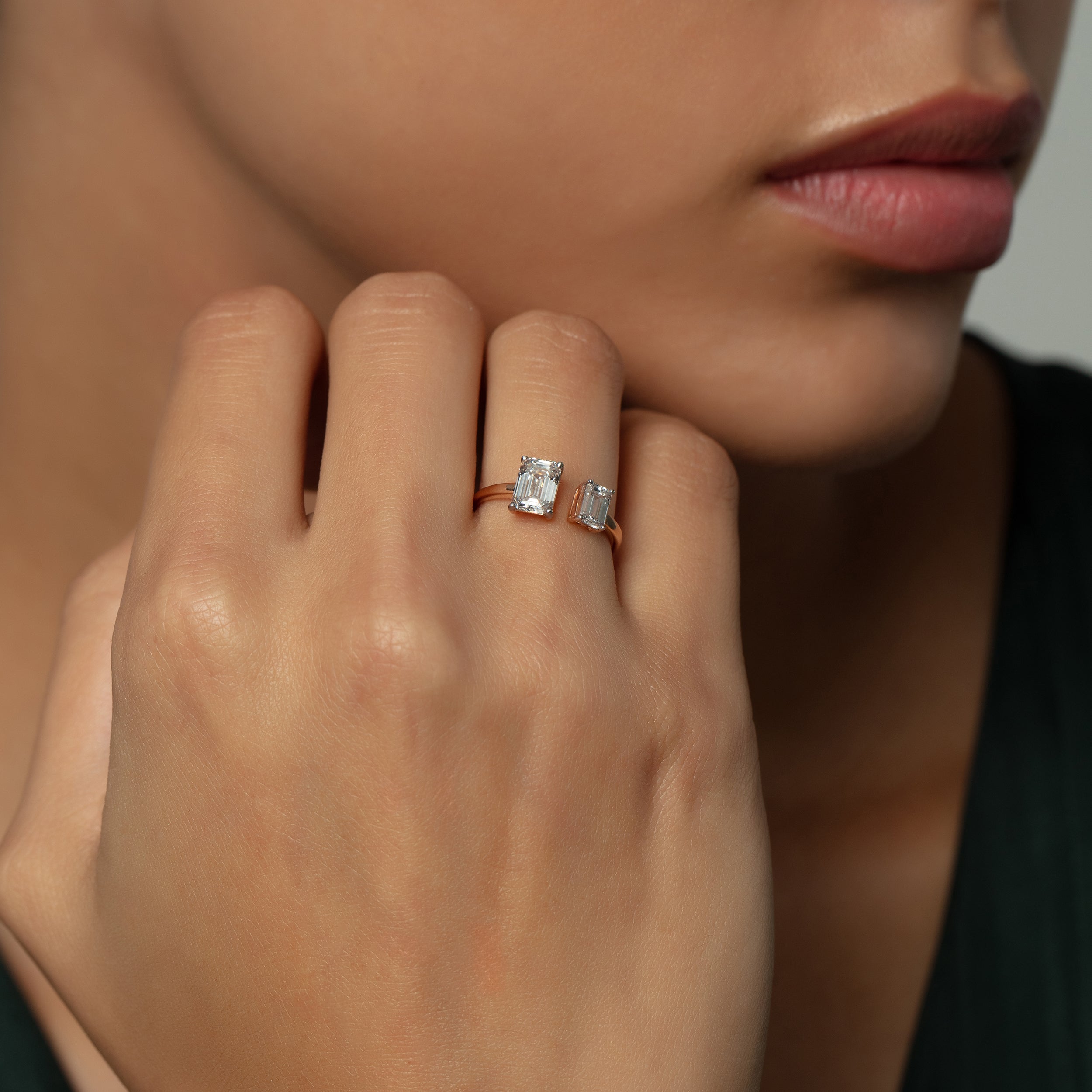 Double Emerald Cut Lab-Grown Diamond Solitaire Ring in 18K Rose Gold | SKU : 0020705619