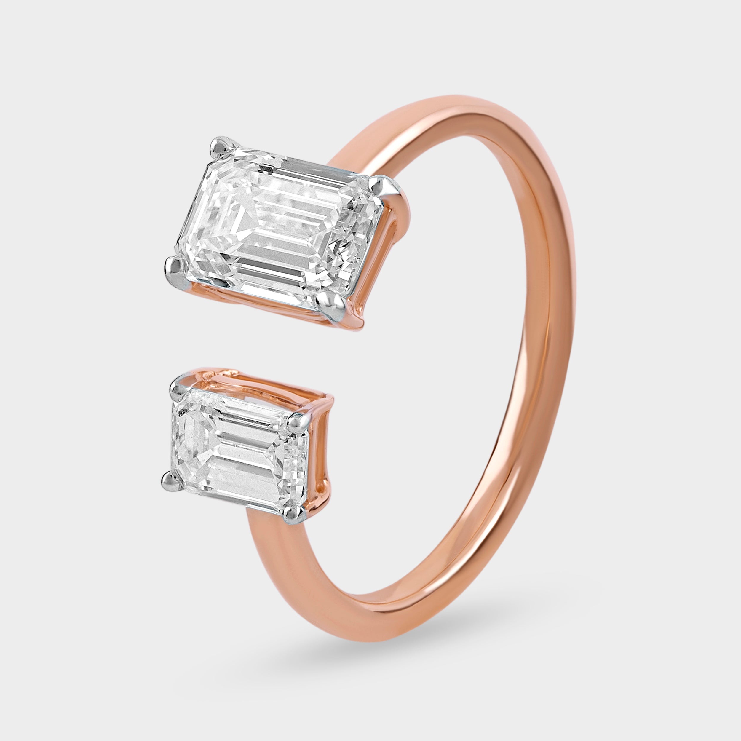 Double Emerald Cut 1.51 Carat Lab-Grown Diamond Solitaire Ring in 18K Rose Gold | SKU : 0020705619