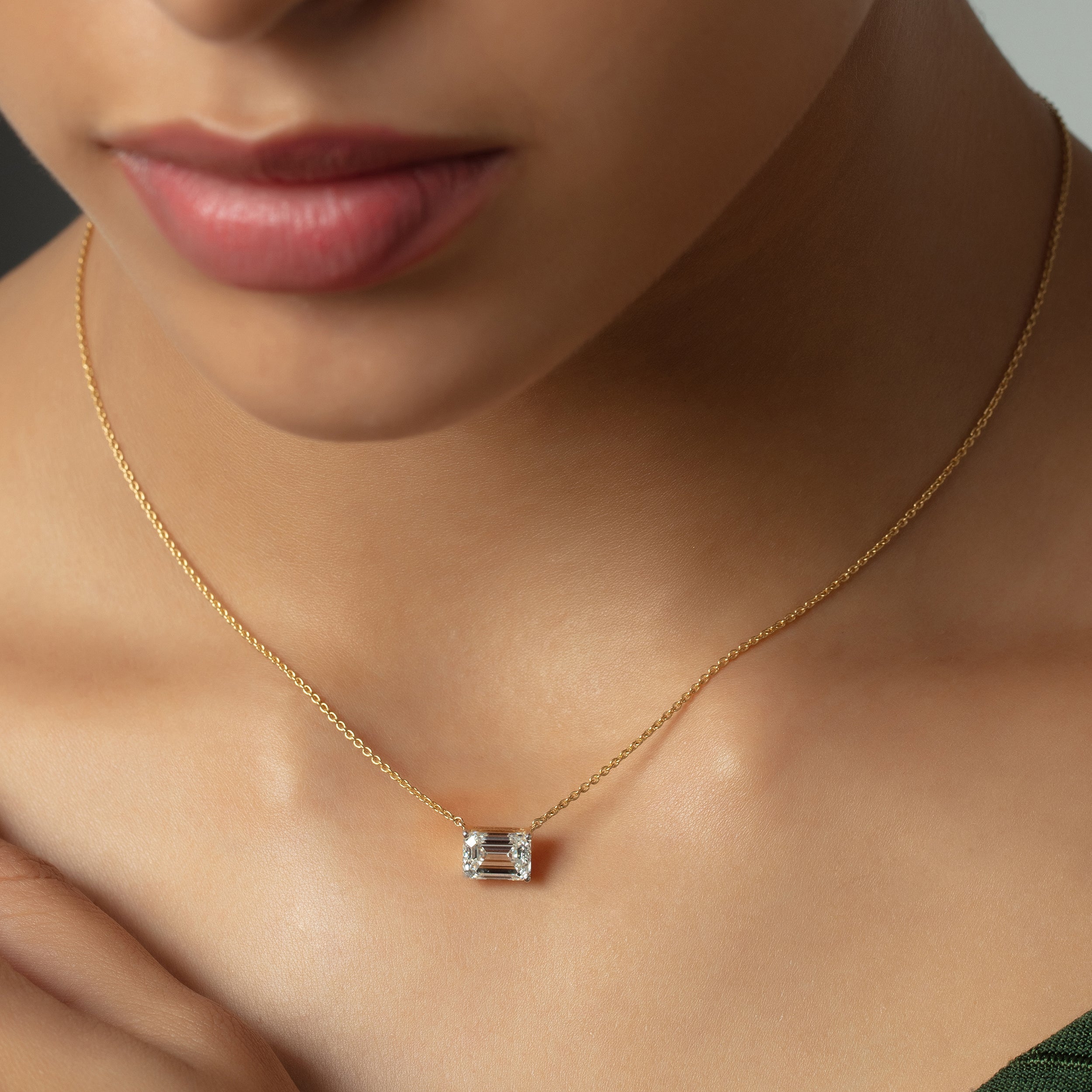 Sophisticated Emerald Cut 2.10 Carat Lab-Grown Solitaire Diamond Chain Pendant | SKU : 0020705633