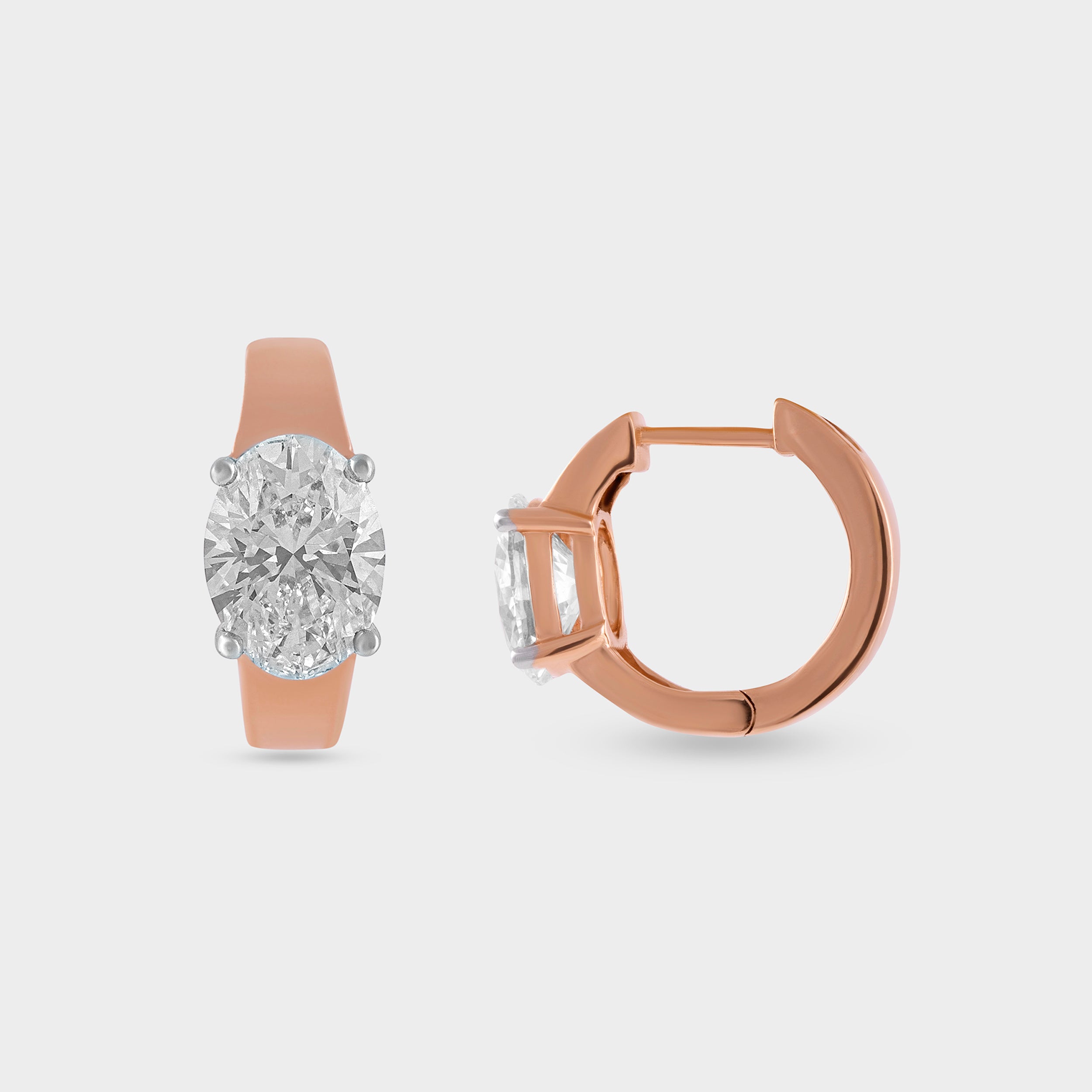 Oval Cut Solitaire 2.06 Carat Lab-Grown Diamond Pair Ear Hoops in 18kt Rose Gold | SKU : 0020705688