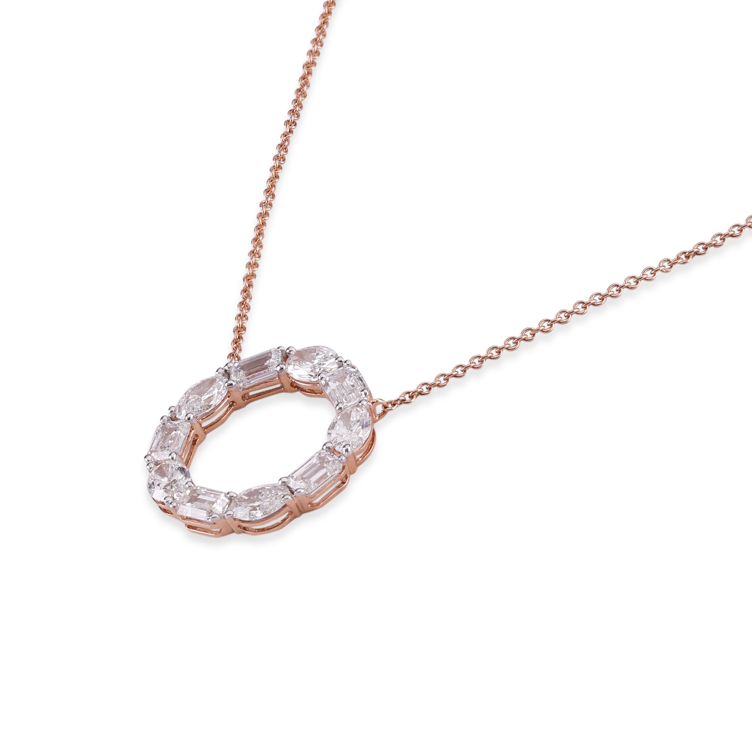 Oval & Emerald-Cut 2.88 Carat Circle Pendant Lab-Grown Diamond Necklace in Rose Gold| SKU : 0020709556