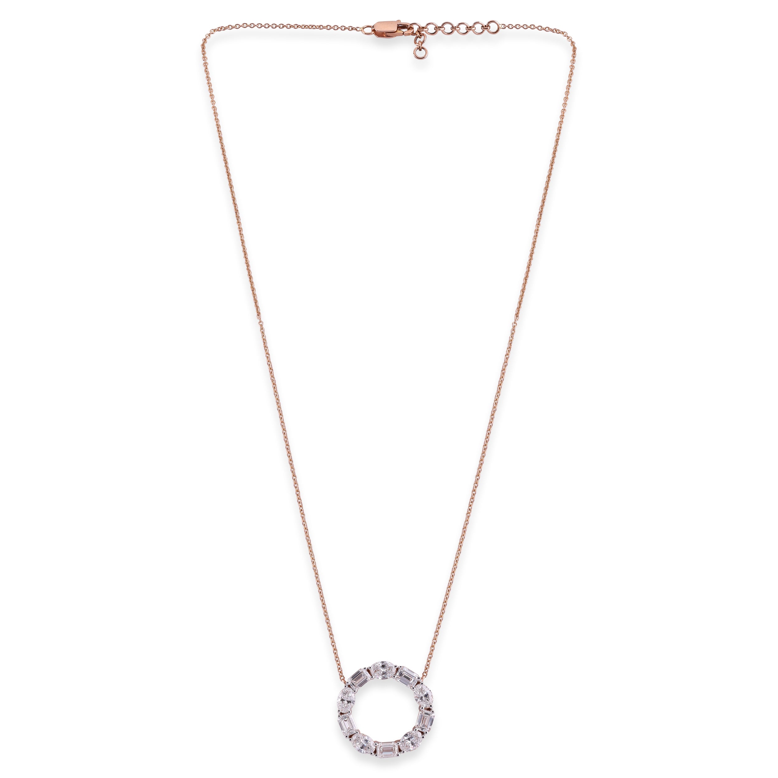 Oval & Emerald-Cut 2.88 Carat Circle Pendant Lab-Grown Diamond Necklace in Rose Gold| SKU : 0020709556