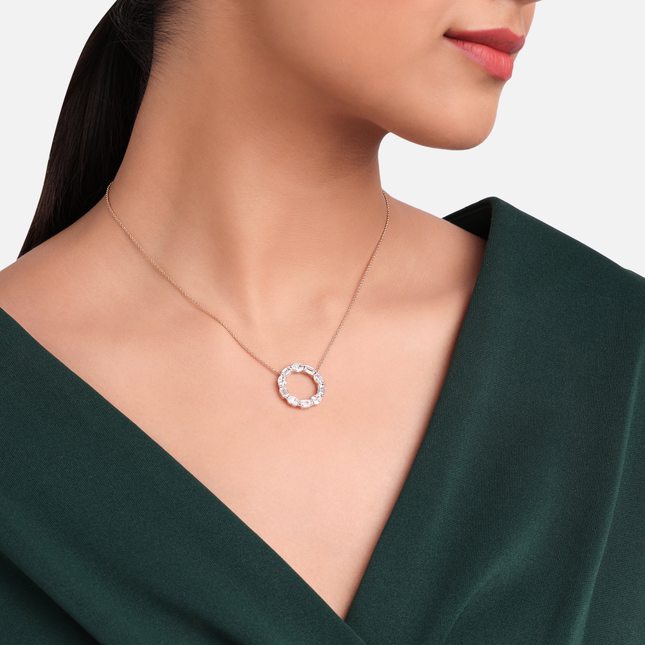 Oval & Emerald-Cut 2.88 Carat Circle Pendant Lab-Grown Diamond Necklace in Rose Gold| SKU : 0020709556