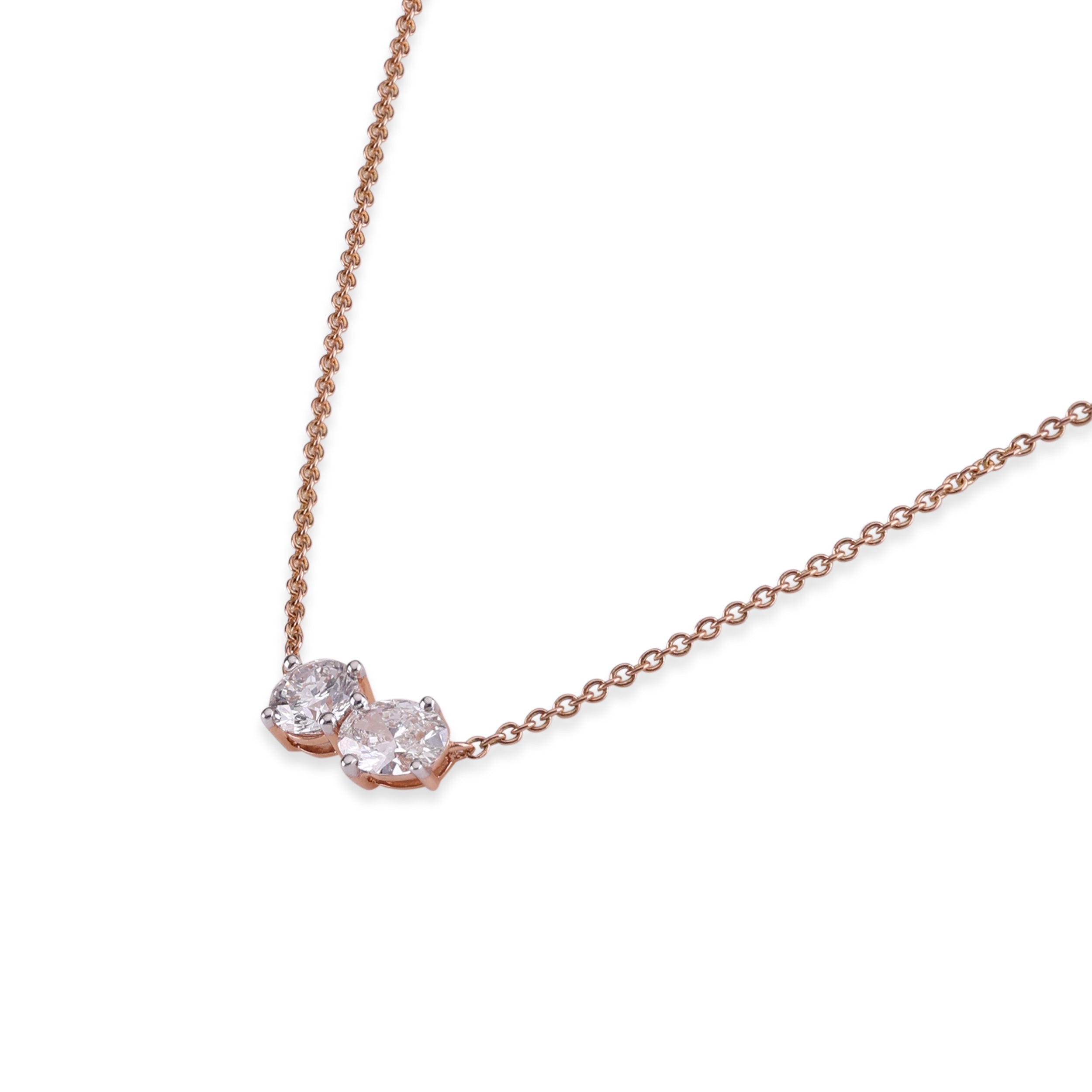 Oval & Round Brilliant 0.83 Carat Duo Lab-Grown Diamond Necklace in Rose Gold| SKU : 0020709570