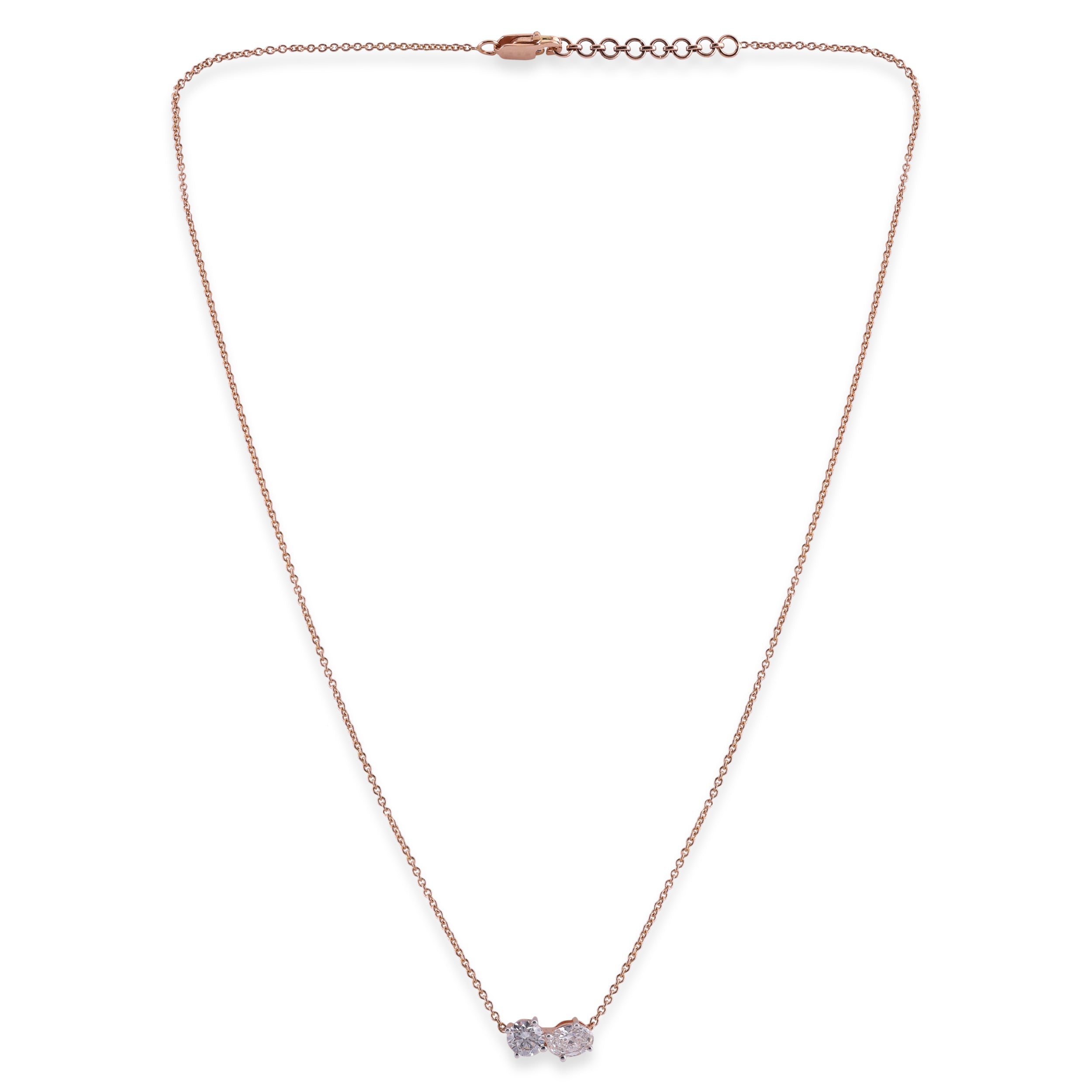 Oval & Round Brilliant 0.83 Carat Duo Lab-Grown Diamond Necklace in Rose Gold| SKU : 0020709570