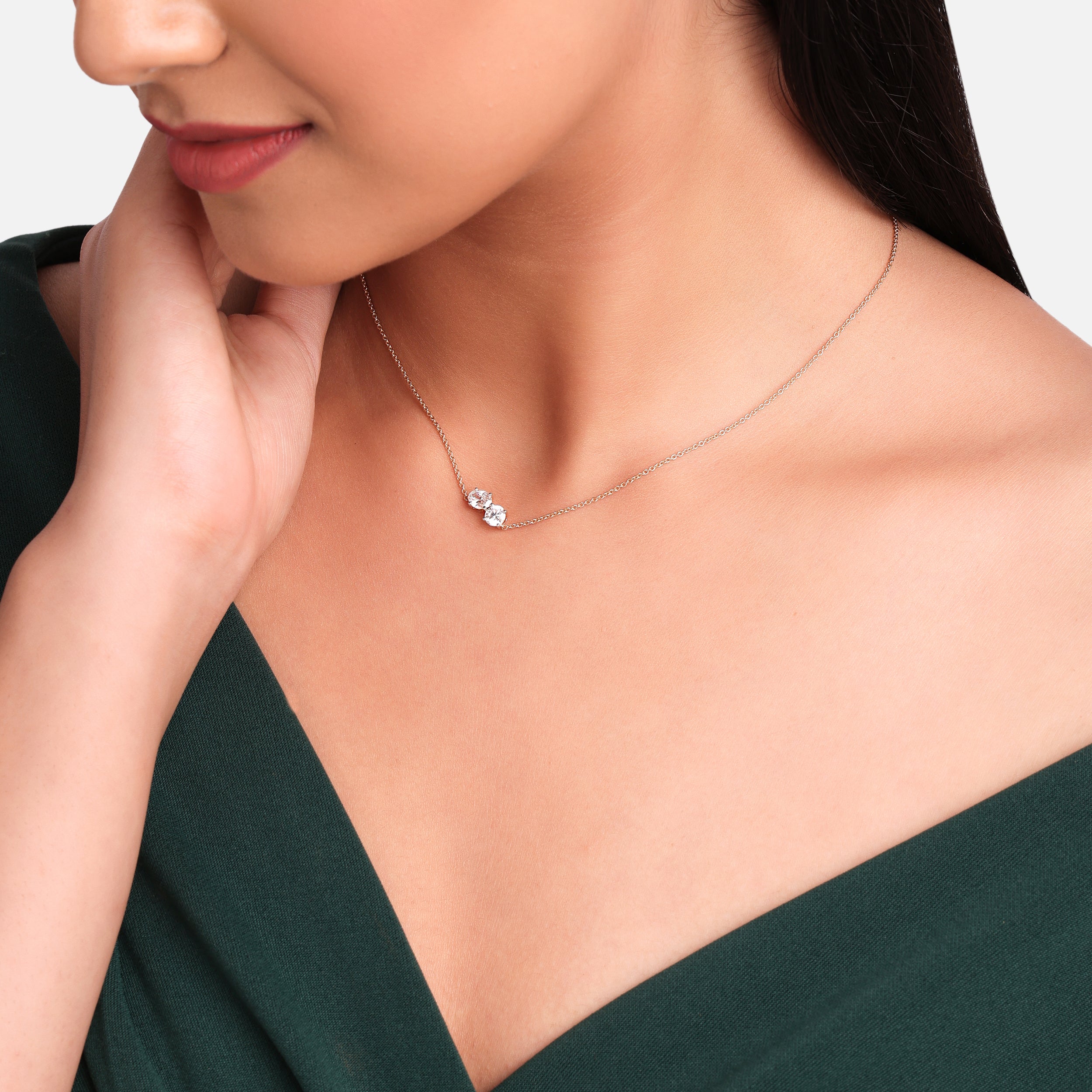 Oval & Round Brilliant 0.83 Carat Duo Lab-Grown Diamond Necklace in Rose Gold| SKU : 0020709570