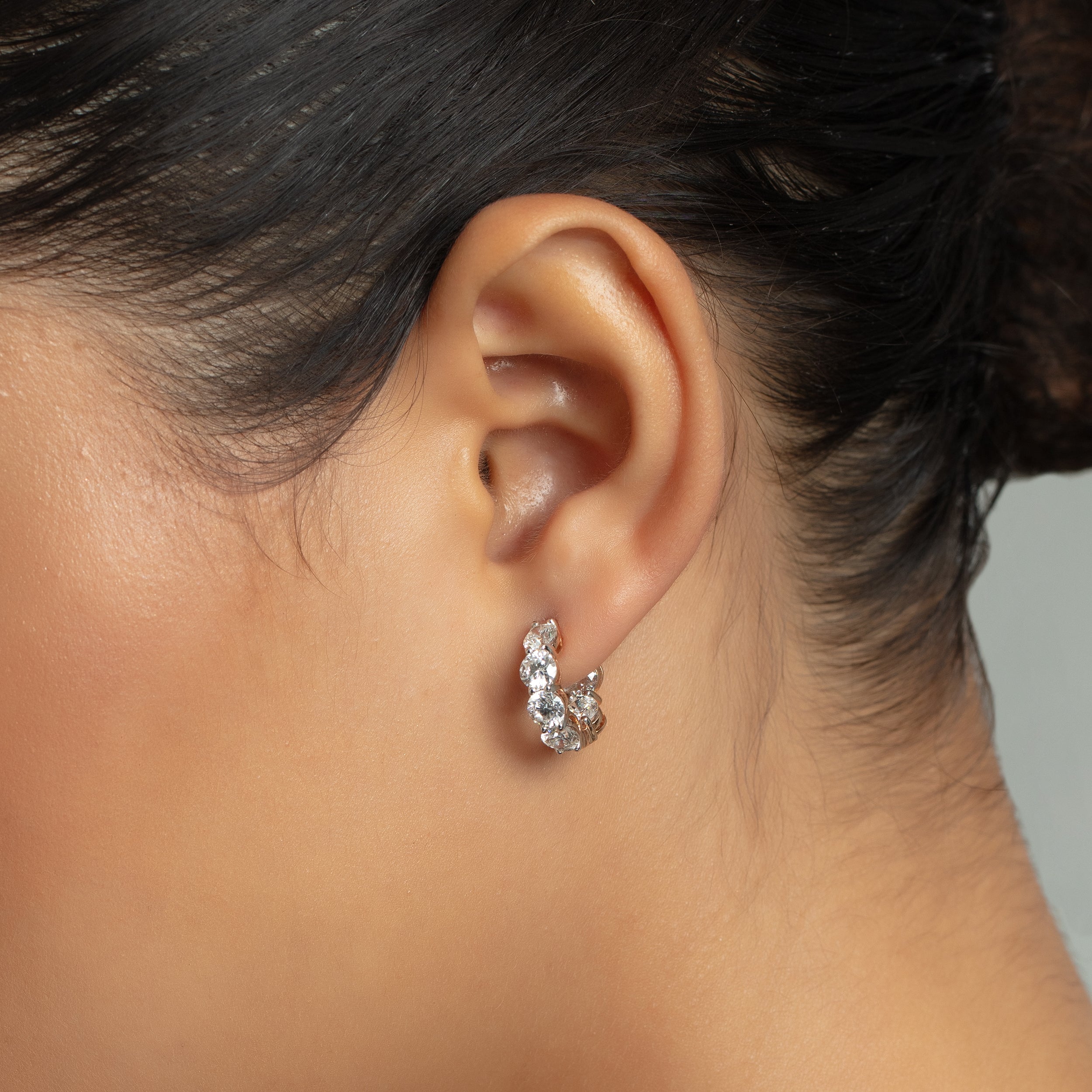 Round Brilliant 3.89 Carat Lab-Grown Diamond Single Line Solitaire Pair Ear Hoops  | SKU : 0020709600