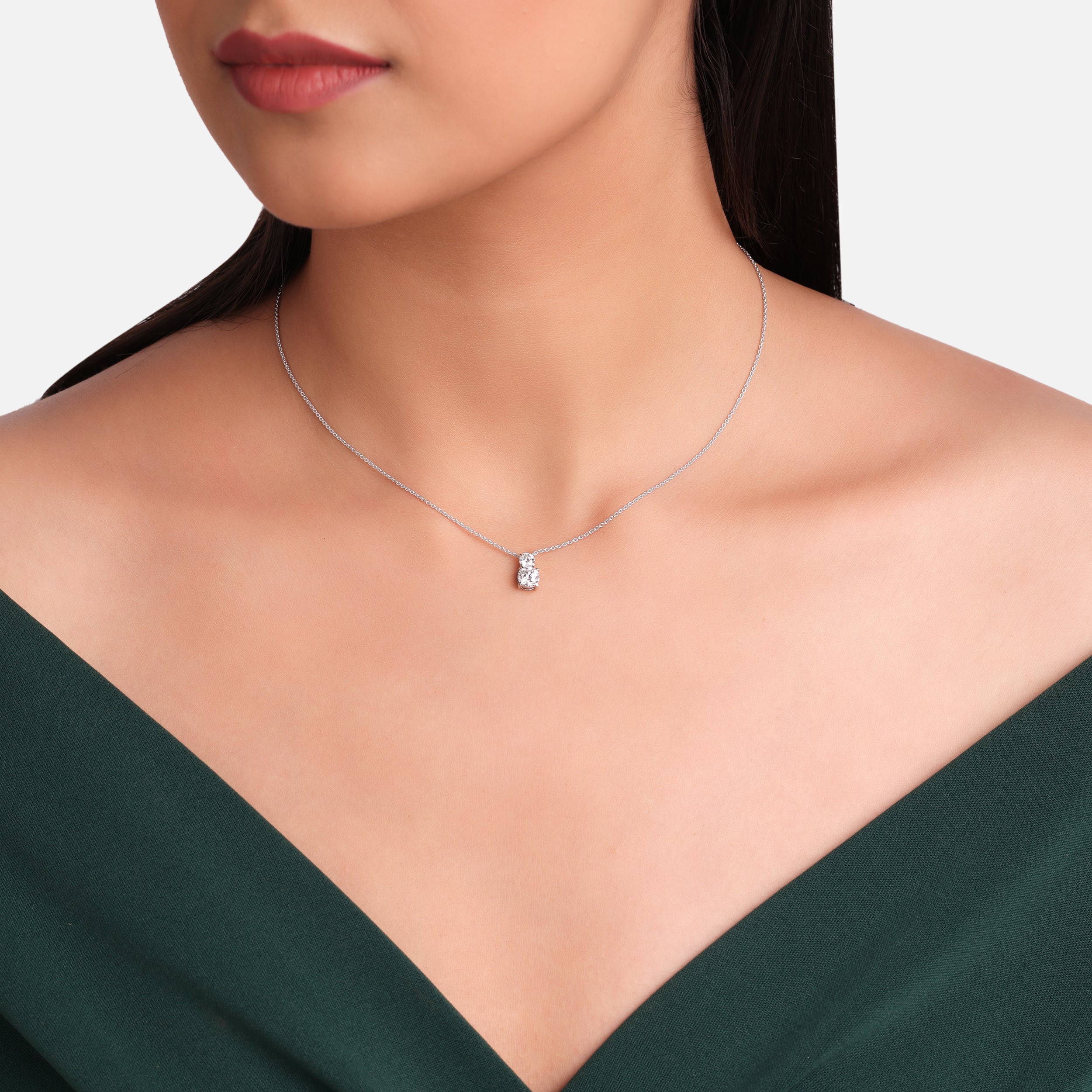 Round Brilliant 0.96 Carat Duo Lab-Grown Diamond Necklace in White Gold| SKU : 0020719432