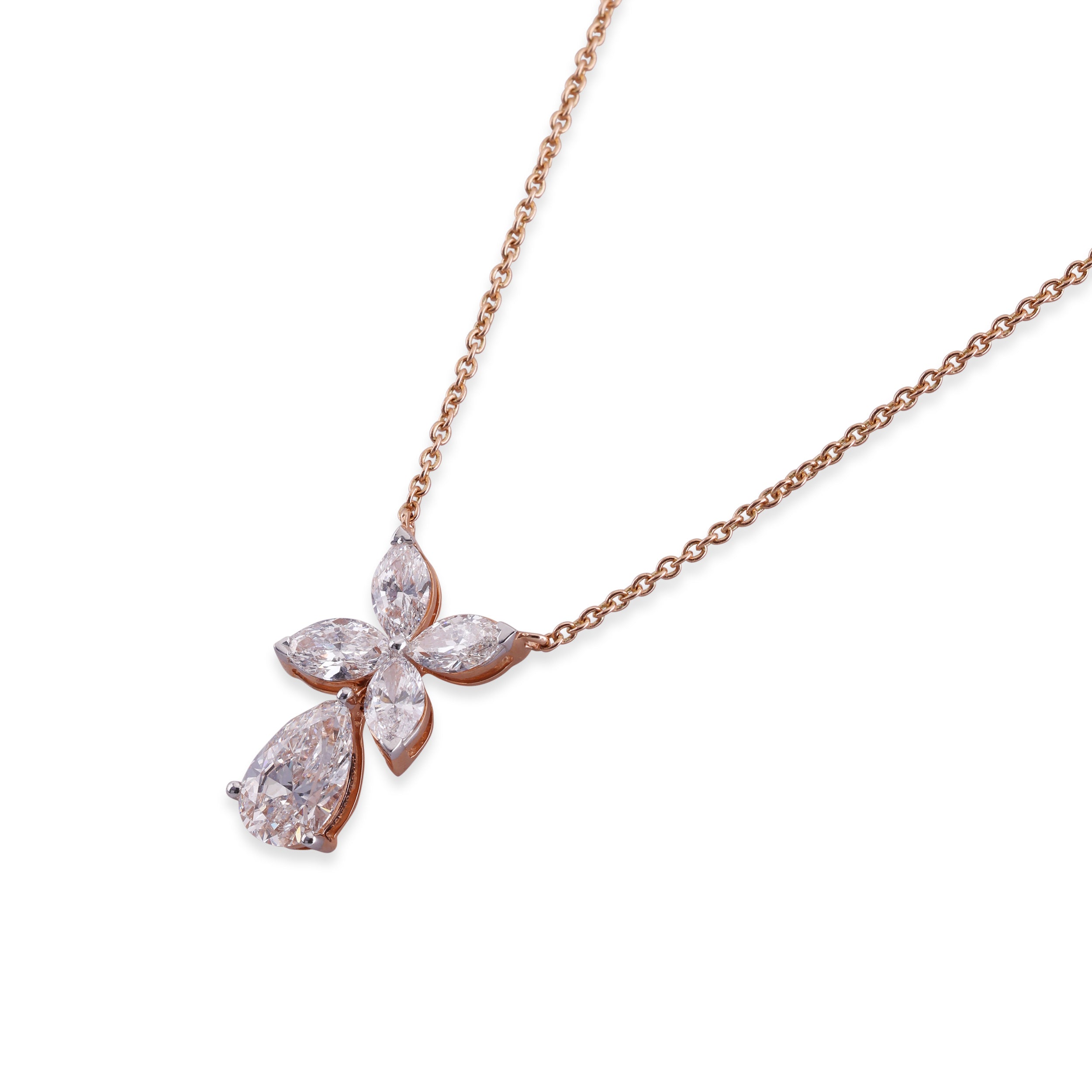 Pear & Marquise-Cut 2.02 Carat Floral Pattern Lab-Grown Diamond Necklace in Rose Gold| SKU : 0020719449