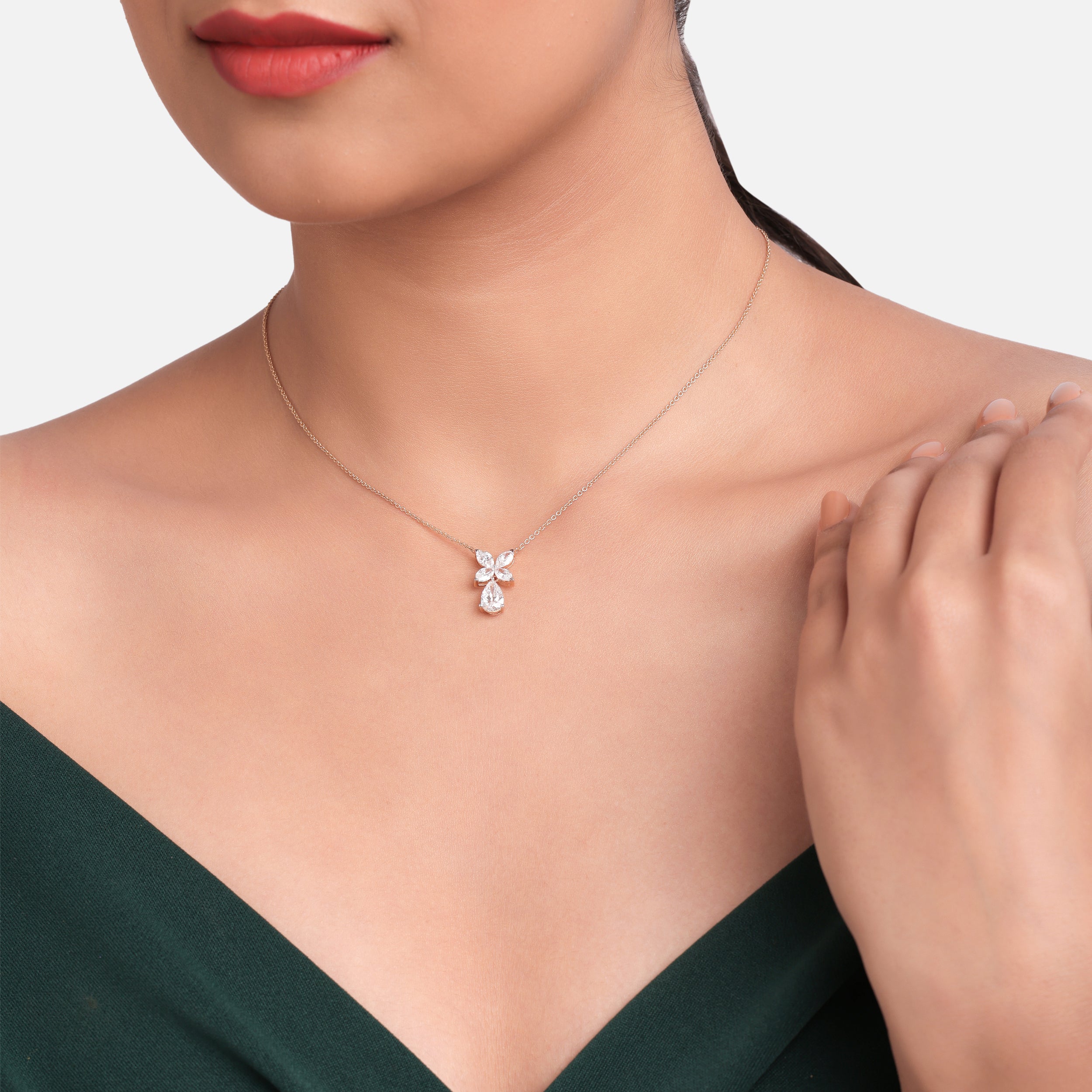 Pear & Marquise-Cut 2.02 Carat Floral Pattern Lab-Grown Diamond Necklace in Rose Gold| SKU : 0020719449