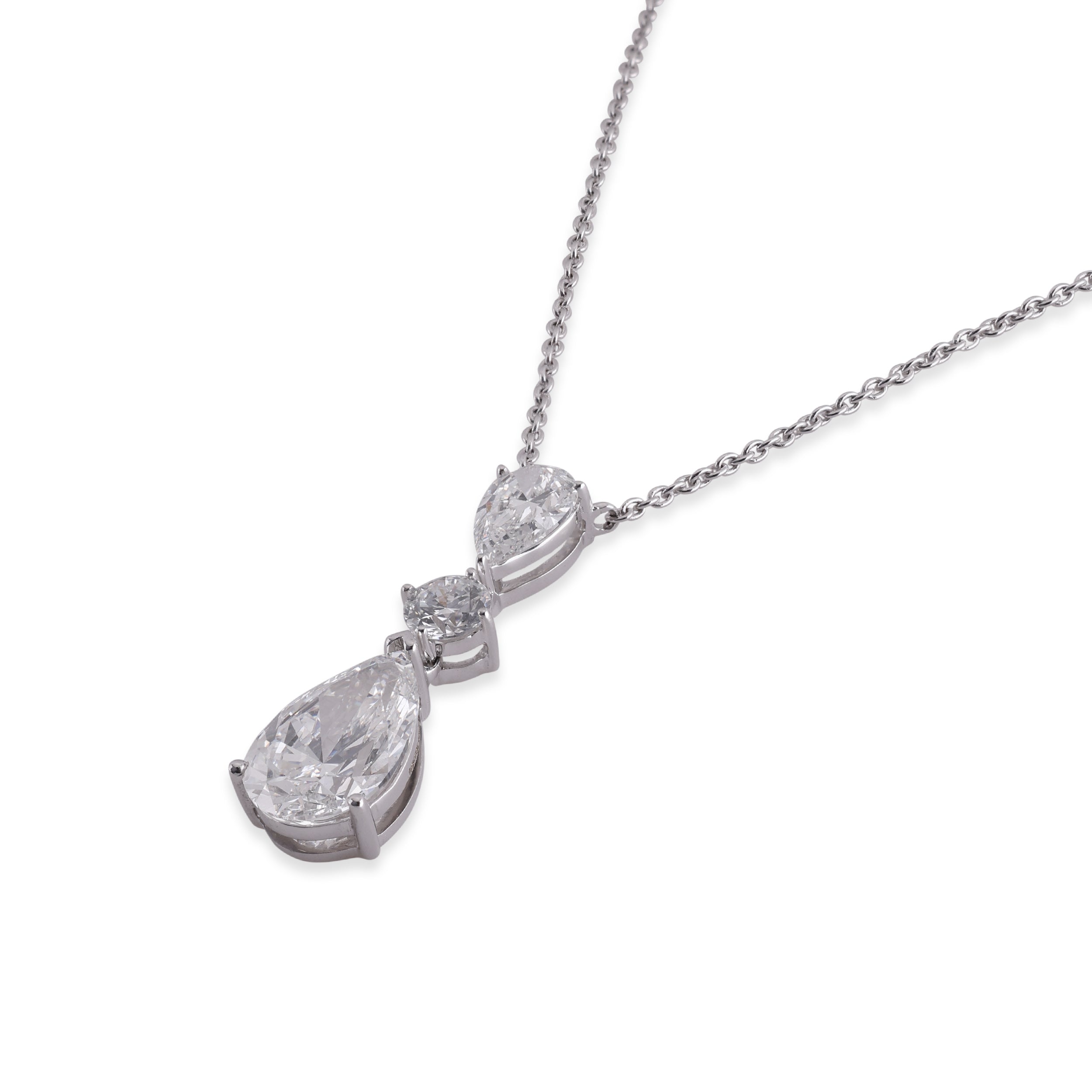 Pear & Round Brilliant-Cut 2.81 Carat Triple Lab-Grown Diamond Design Necklace in White Gold| SKU : 0020719456