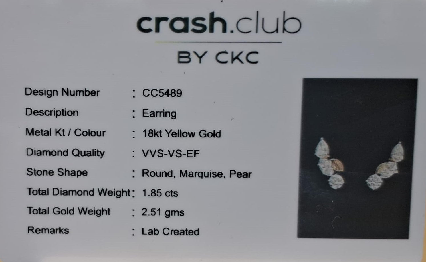 Triple Cut 1.850 Carat Lab-Grown Diamond Pair Earstuds in 18KT Yellow Gold| SKU : 0020719883