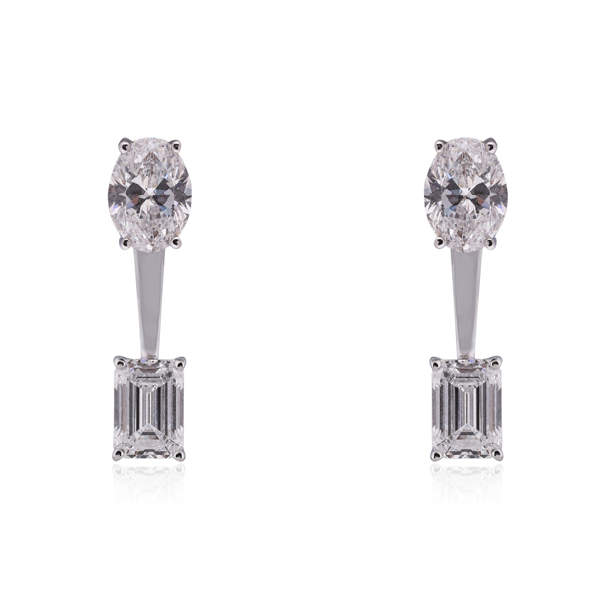 Oval & Emerald Cut Floral Drop Diamonds in 18K White Gold | SKU : 0020720759