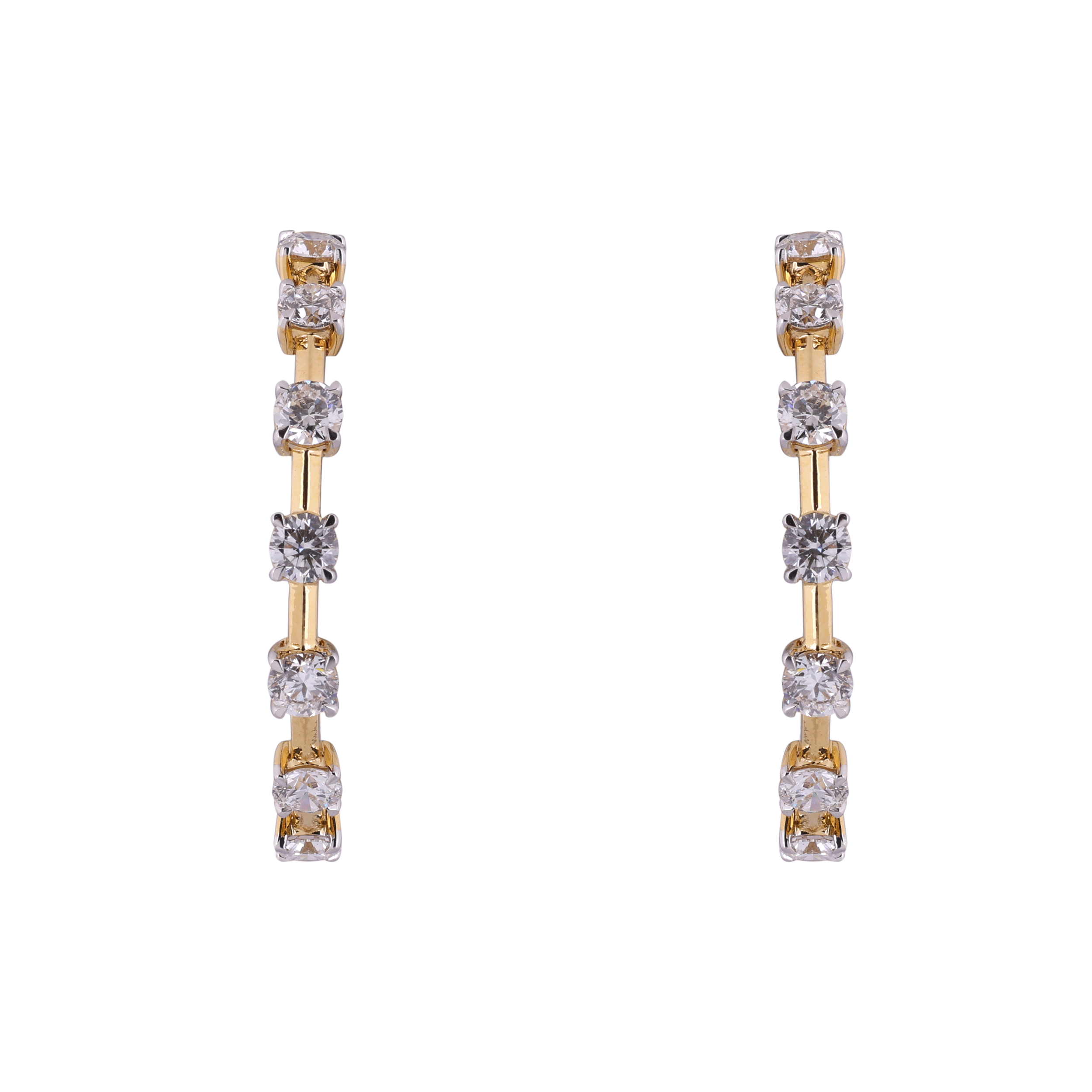 Round Brilliant Lab-Grown Diamond Long Earhoops in 18K Yellow Gold | SKU : 0020740733