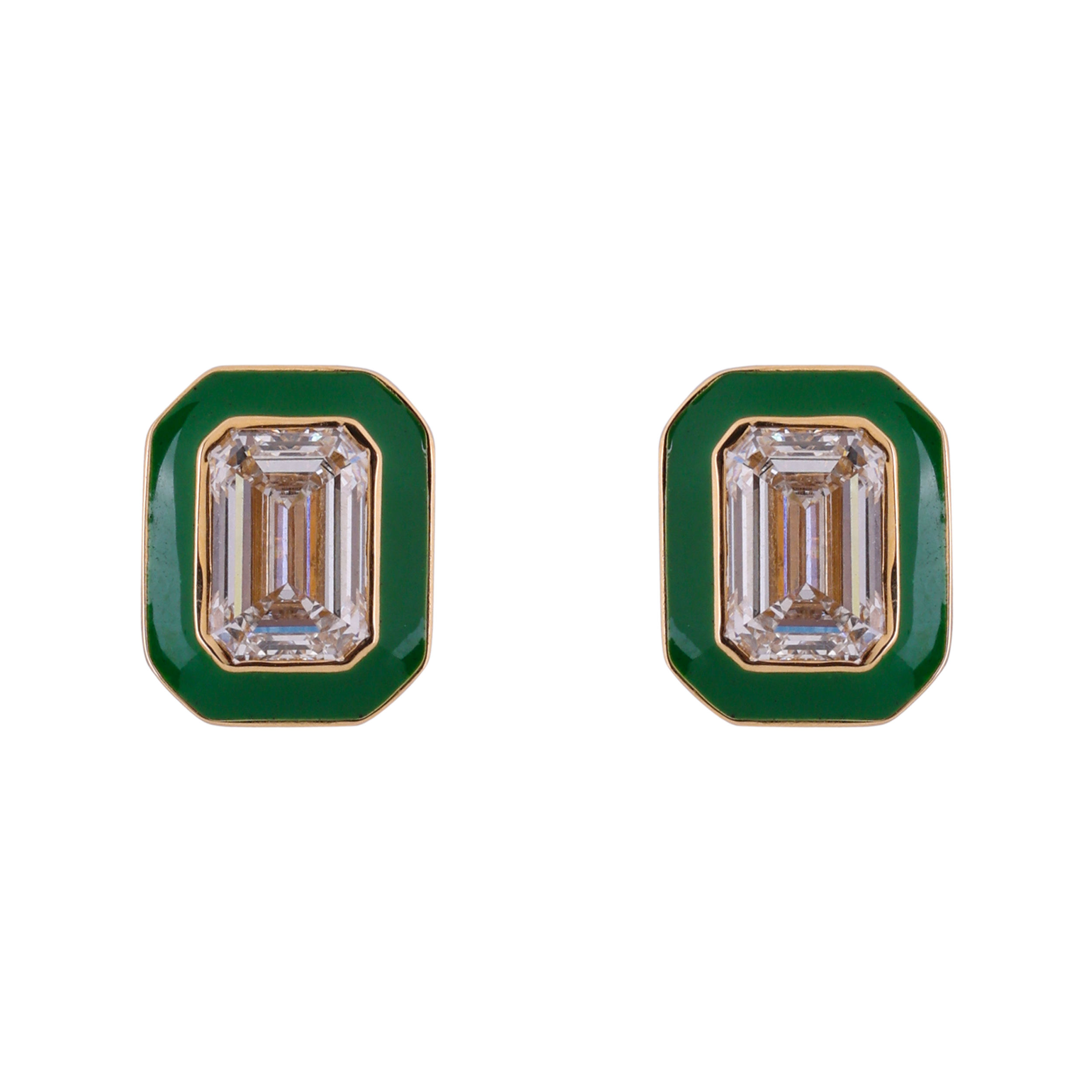 Emerald Cut Lab-Grown Diamond Long Earstuds with Green Ceramic | SKU : 0020740740