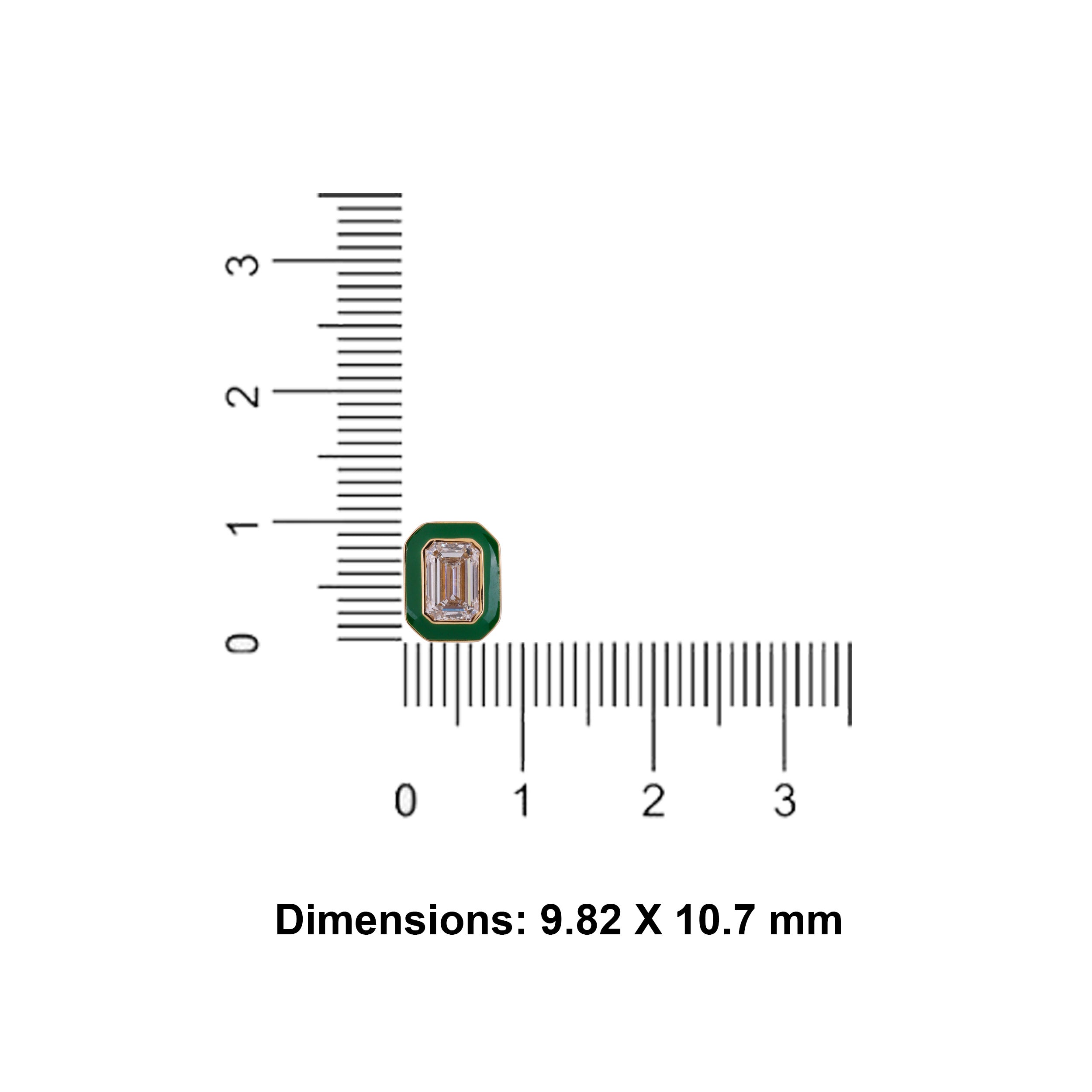 Emerald Cut Lab-Grown Diamond Long Earstuds with Green Ceramic | SKU : 0020740740