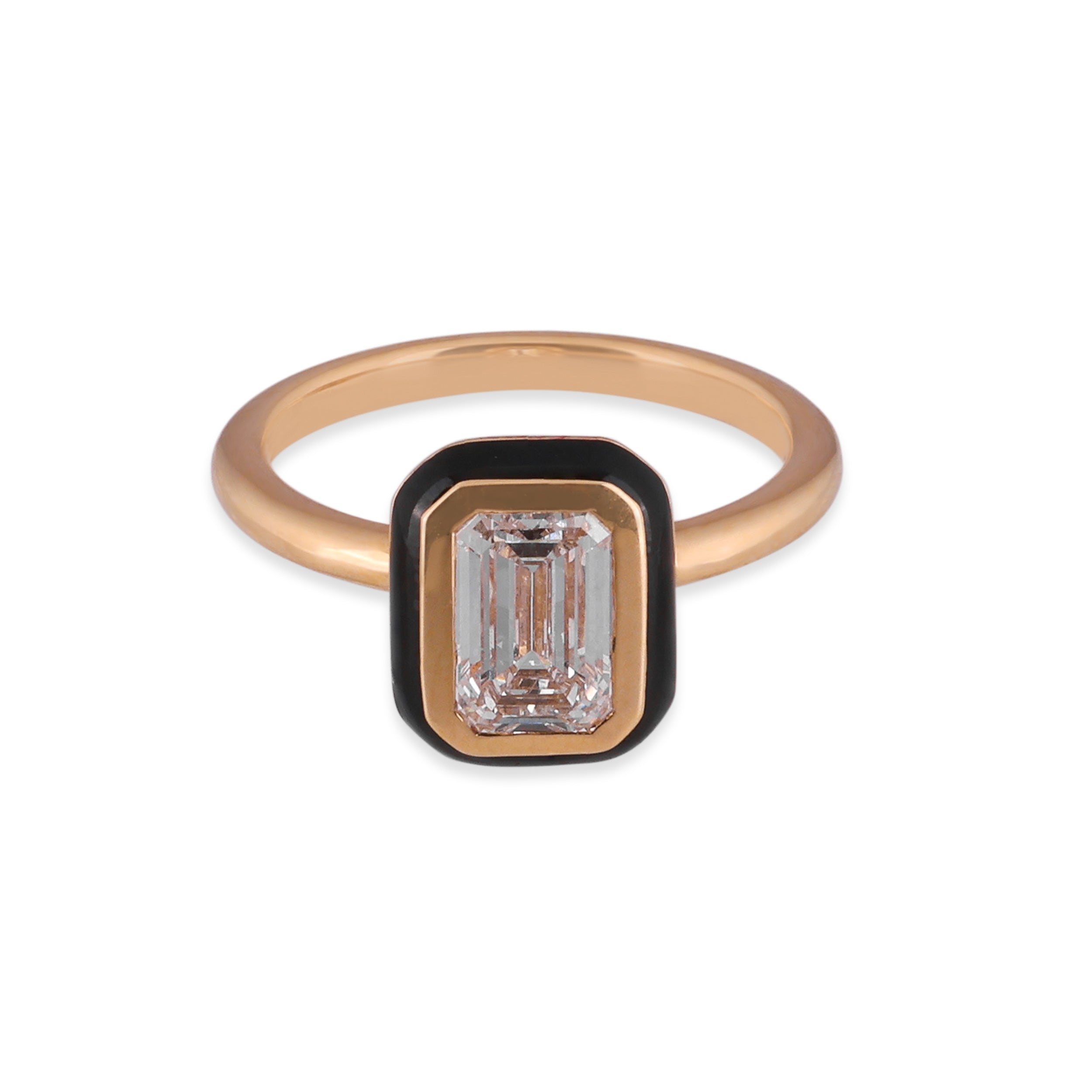 Emerald-Cut 1.61 Carat Lab-Grown Black Enamel Accent Diamond Ring | SKU : 0020740771