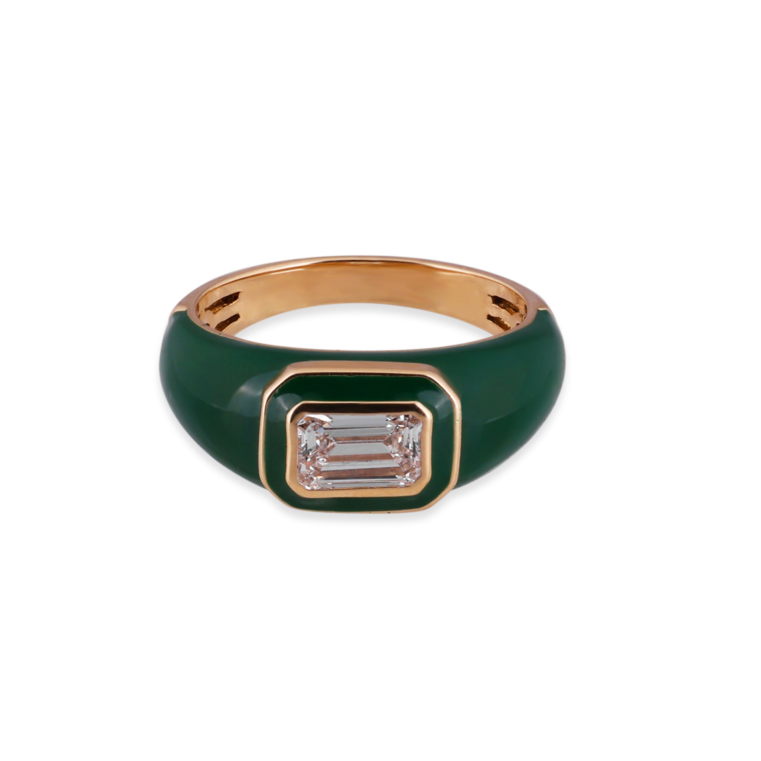 Emerald-Cut 1.39 Carat Lab-Grown Green Enamel Accent Diamond Band Ring | SKU : 0020740825