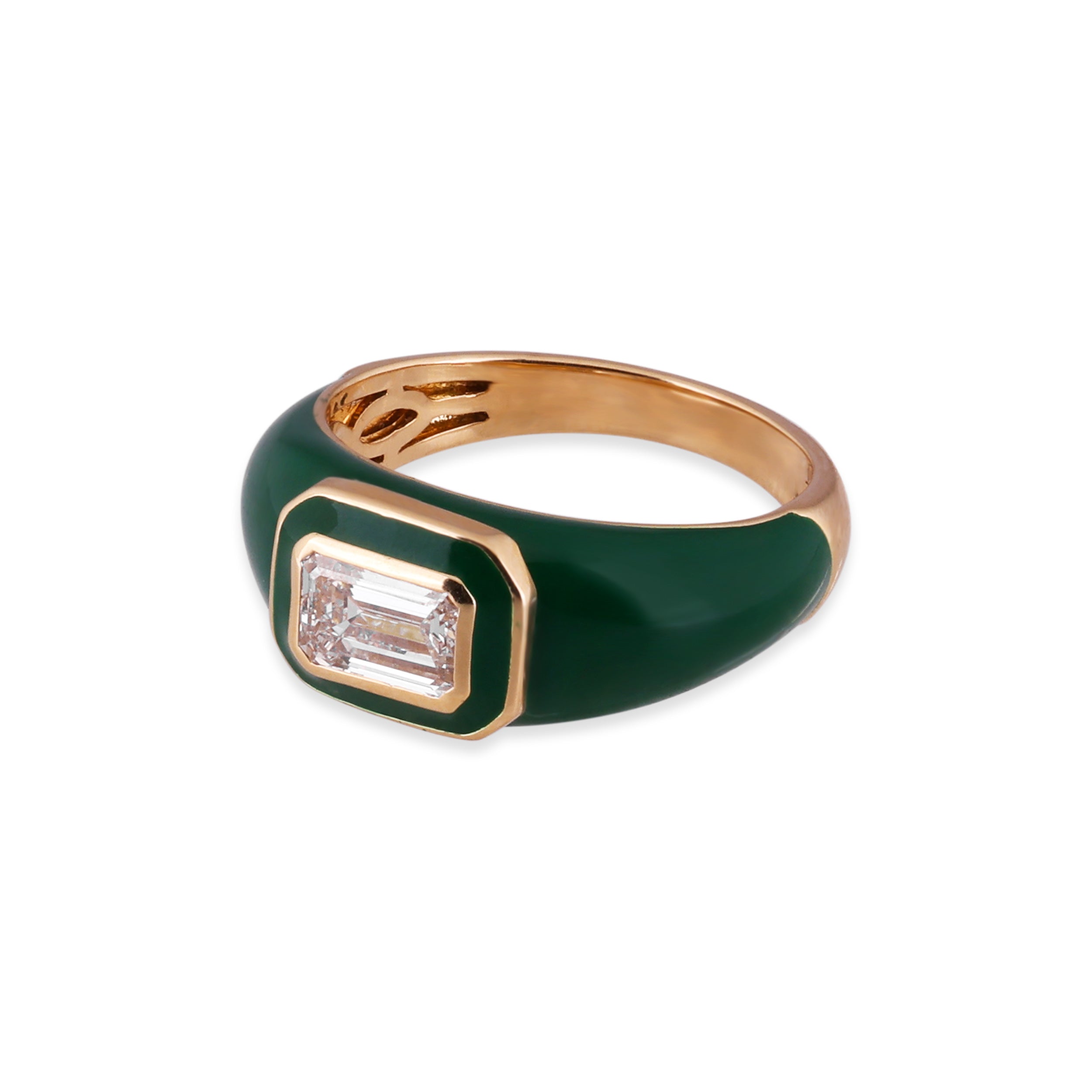 Emerald-Cut 1.39 Carat Lab-Grown Green Enamel Accent Diamond Band Ring | SKU : 0020740825