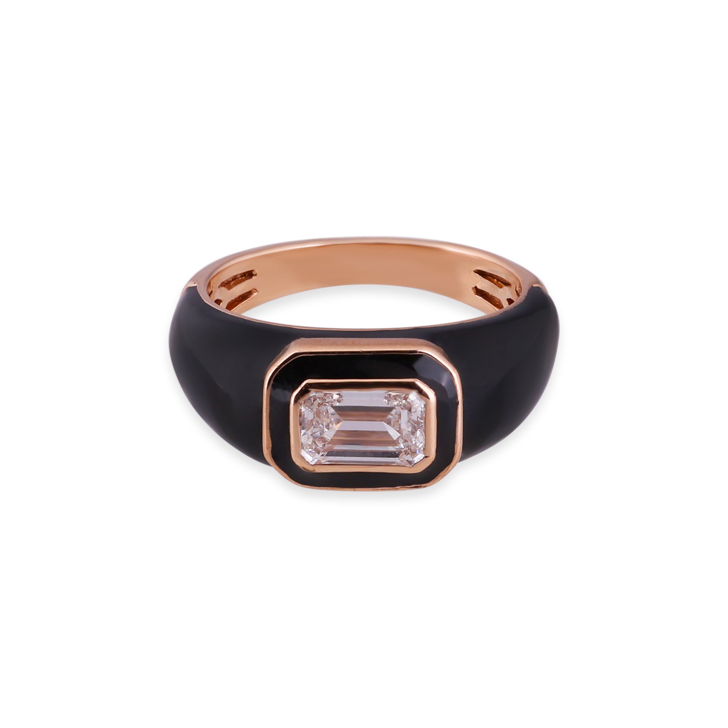 Emerald-Cut 1.21 Carat Lab-Grown Black Enamel Accent Diamond Band Ring | SKU : 0020740832