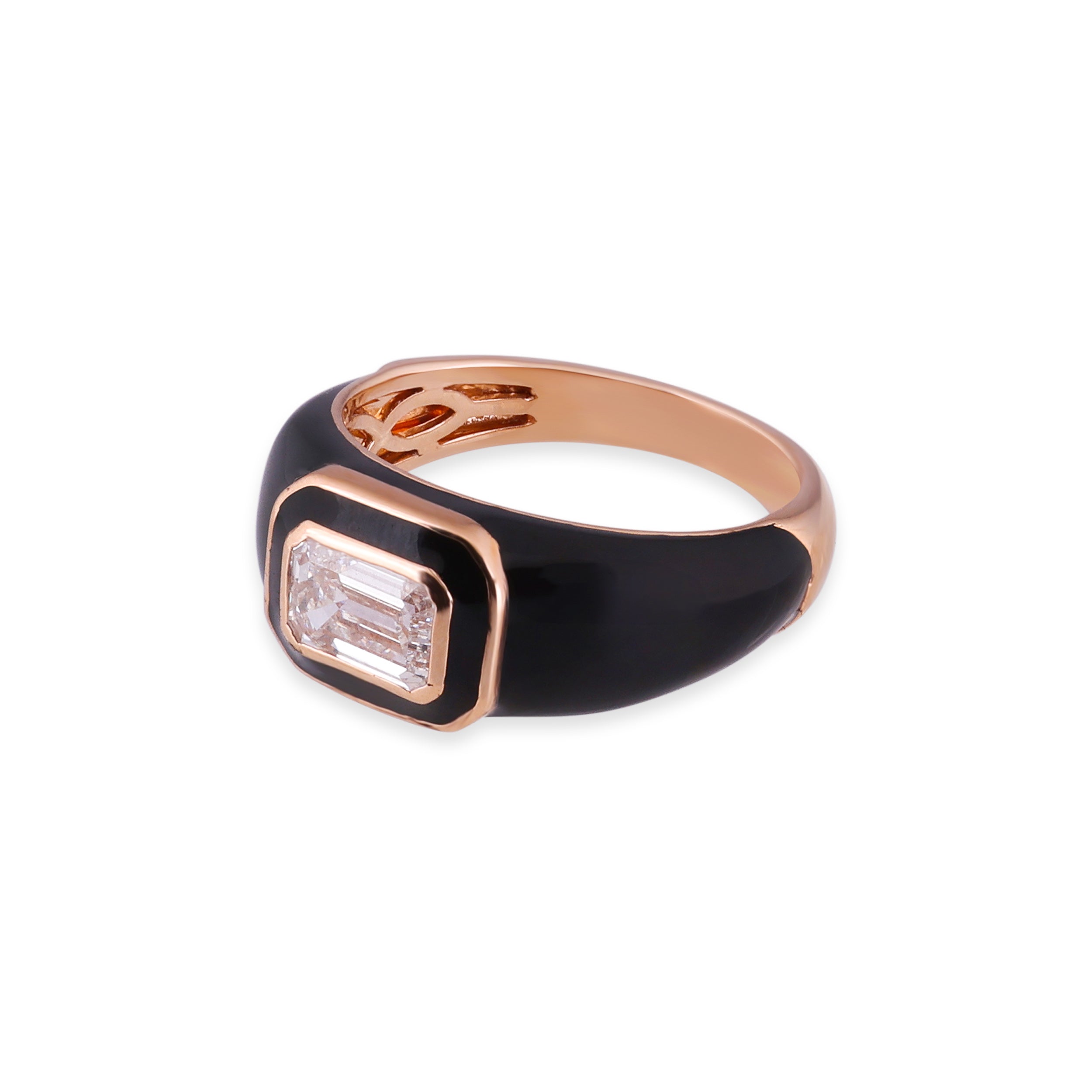 Emerald-Cut 1.21 Carat Lab-Grown Black Enamel Accent Diamond Band Ring | SKU : 0020740832