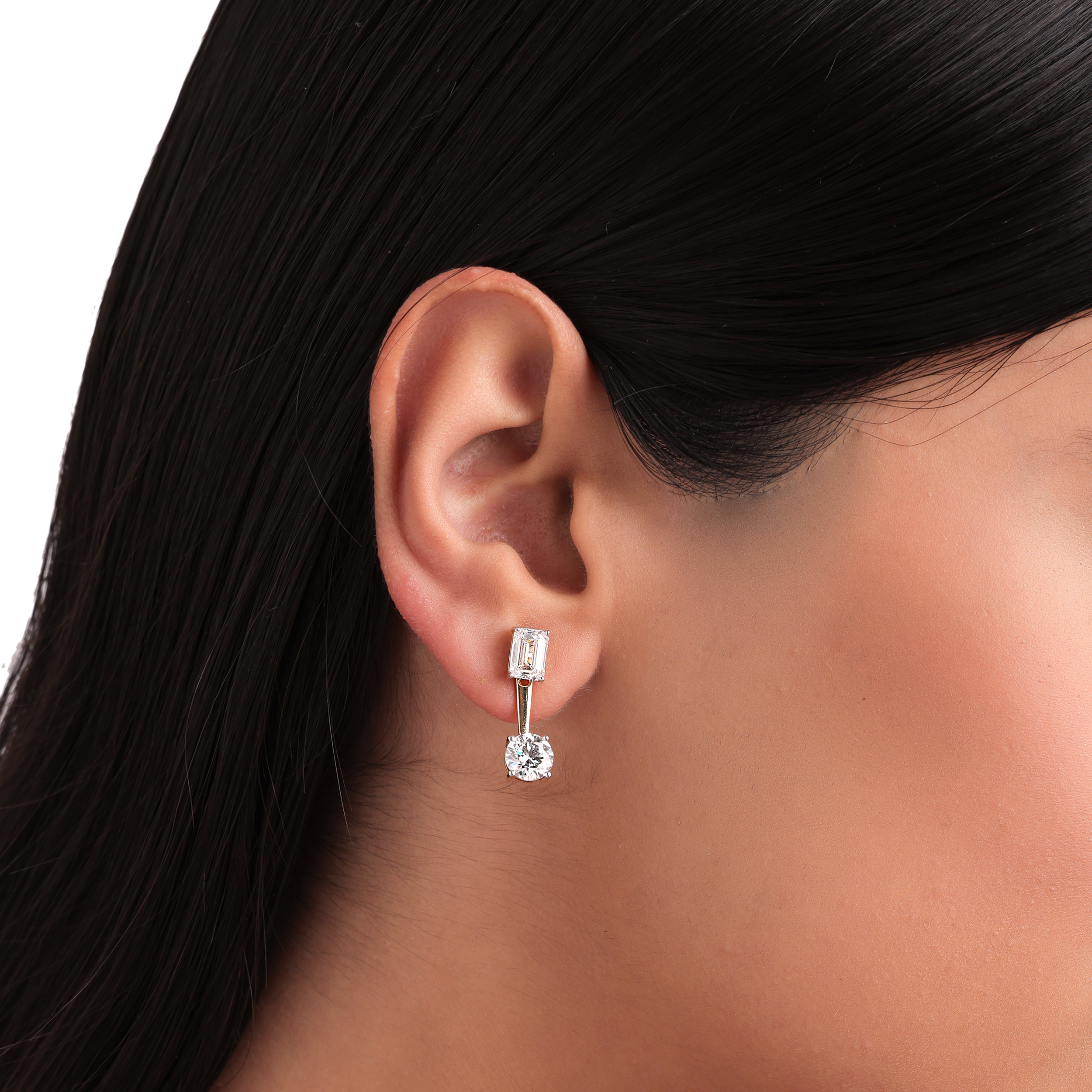 Emerald & Round Brilliant Lab-Grown Diamond Detachable Eardrops | SKU : 0020740863