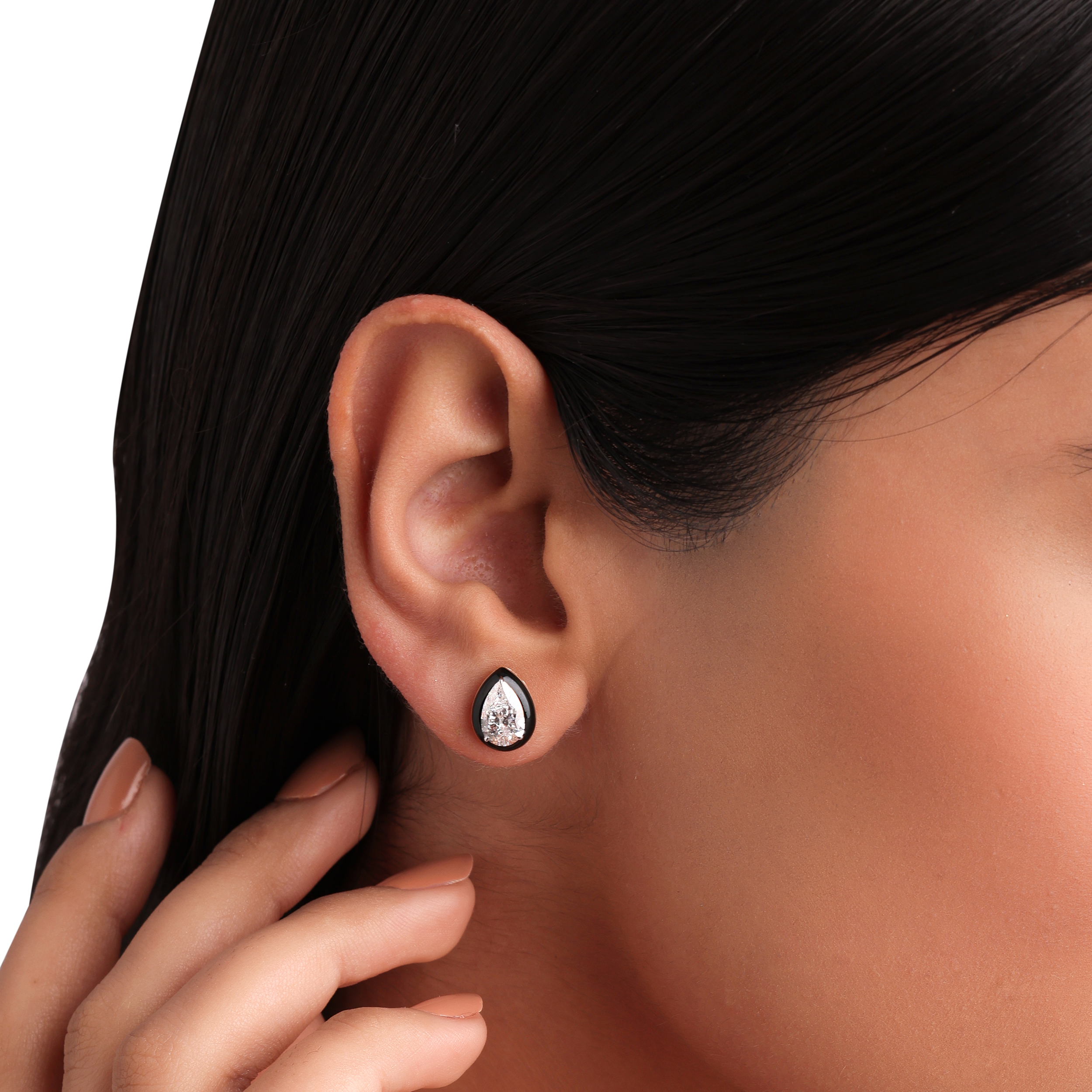 Pear-Shaped Lab-Grown Diamond Earstuds with Black Ceramic | SKU : 0020740887