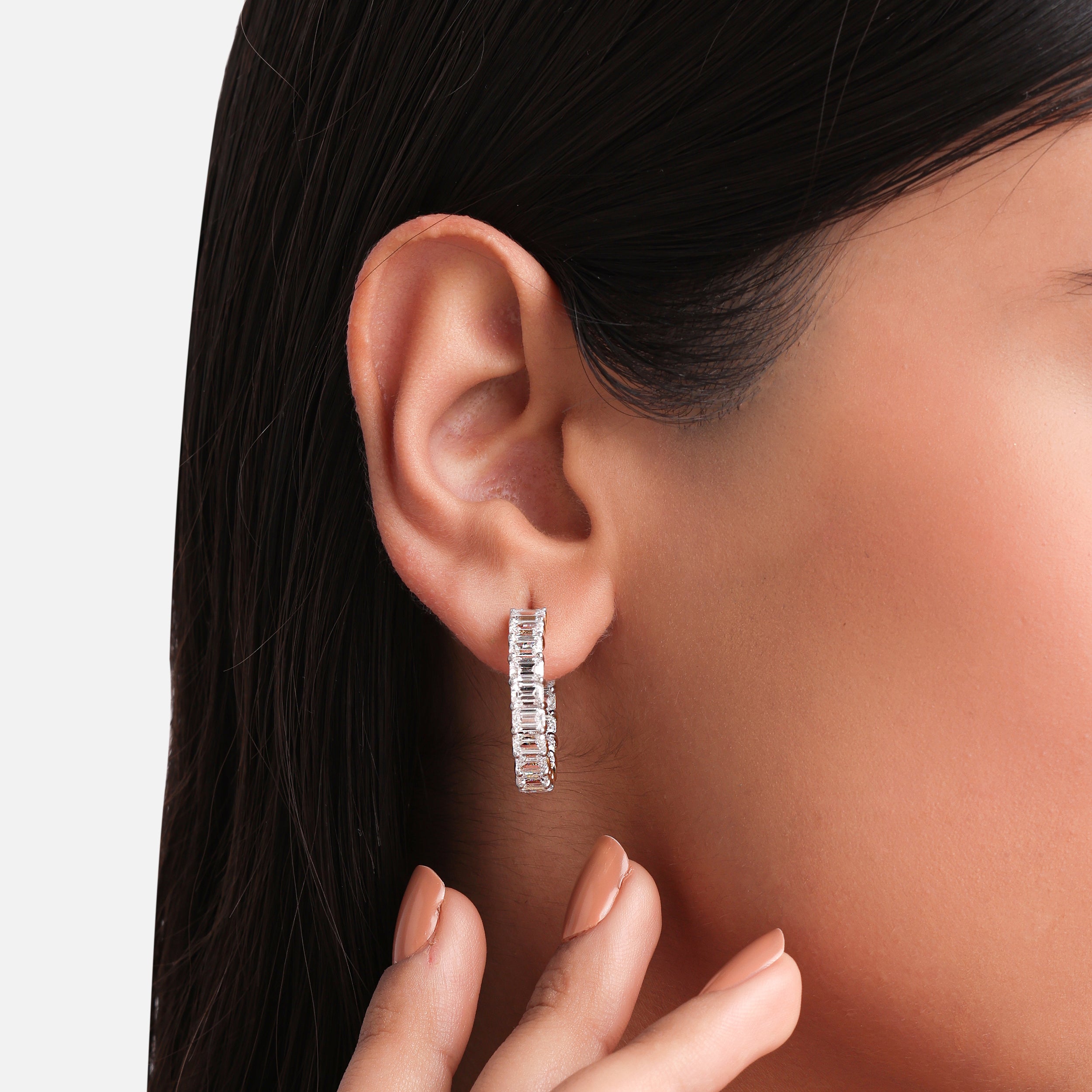 Emerald Cut Lab-Grown Diamond Single Line Earhoops | SKU : 0020741334