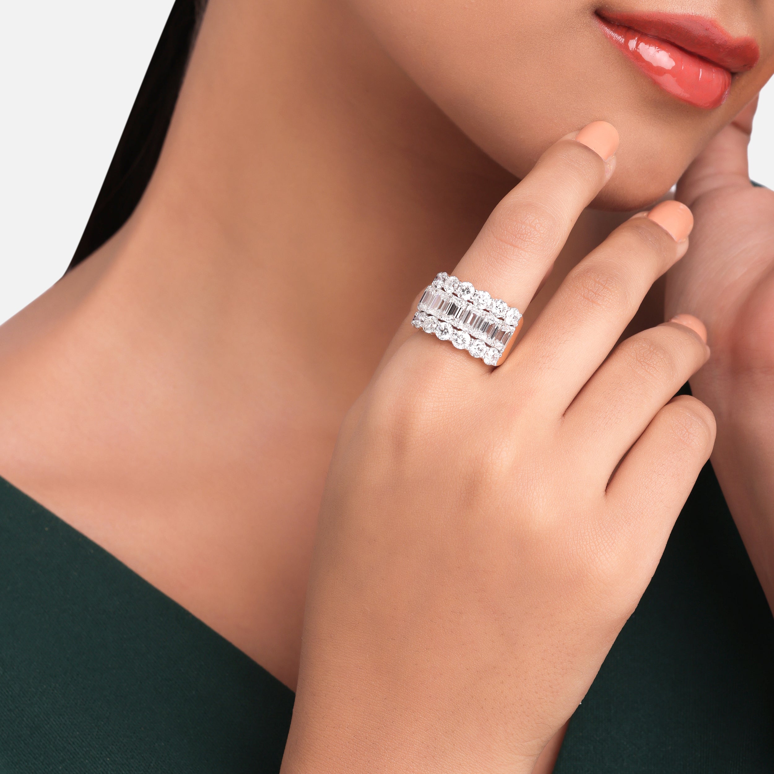 Round Brilliant & Emerald-Cut 7.59 Carat Lab-Grown Diamond Statement Ring | SKU : 0020741853