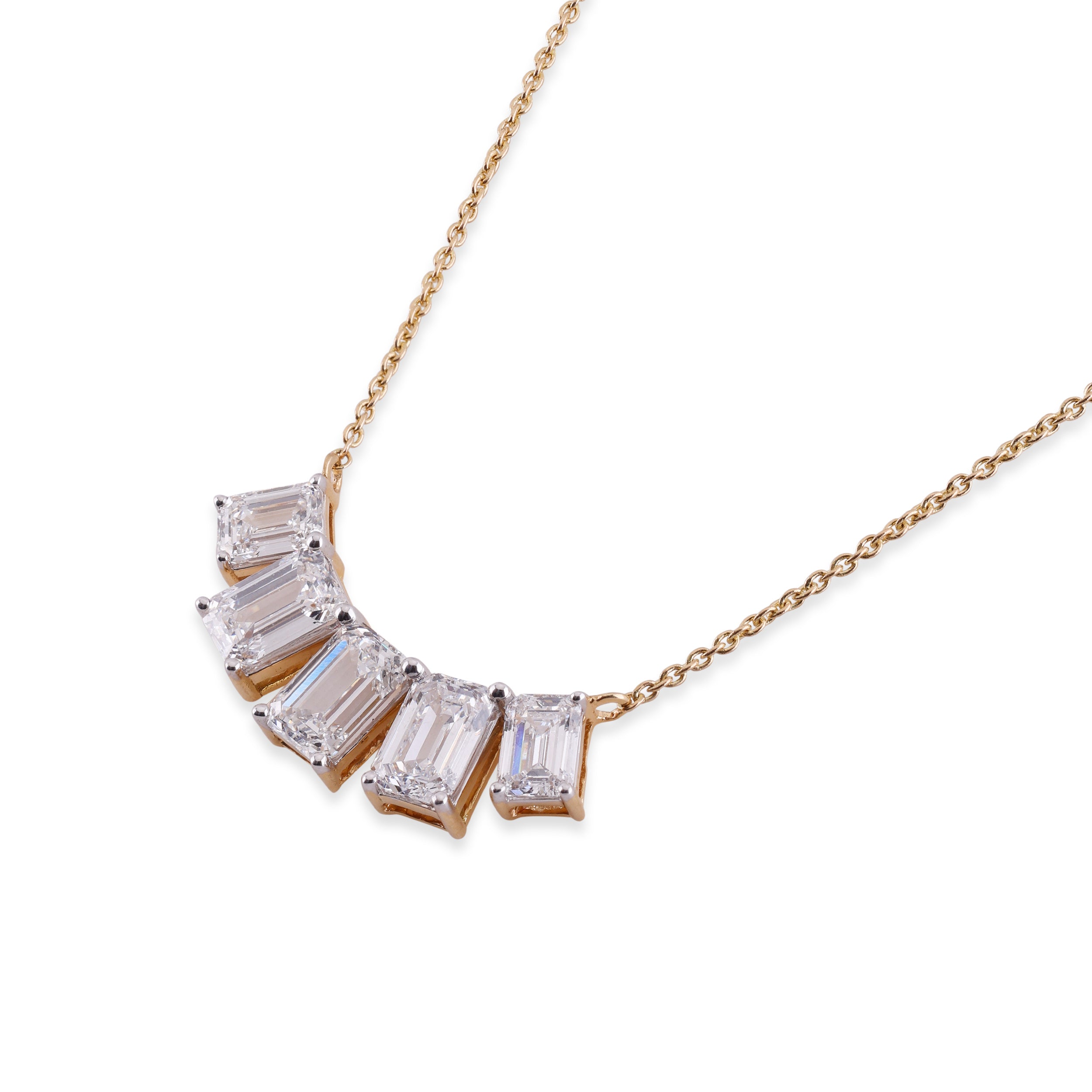 Emerald-Cut 3.71 Carat Lab-Grown Diamond Fan Necklace in Yellow Gold| SKU : 0020741860