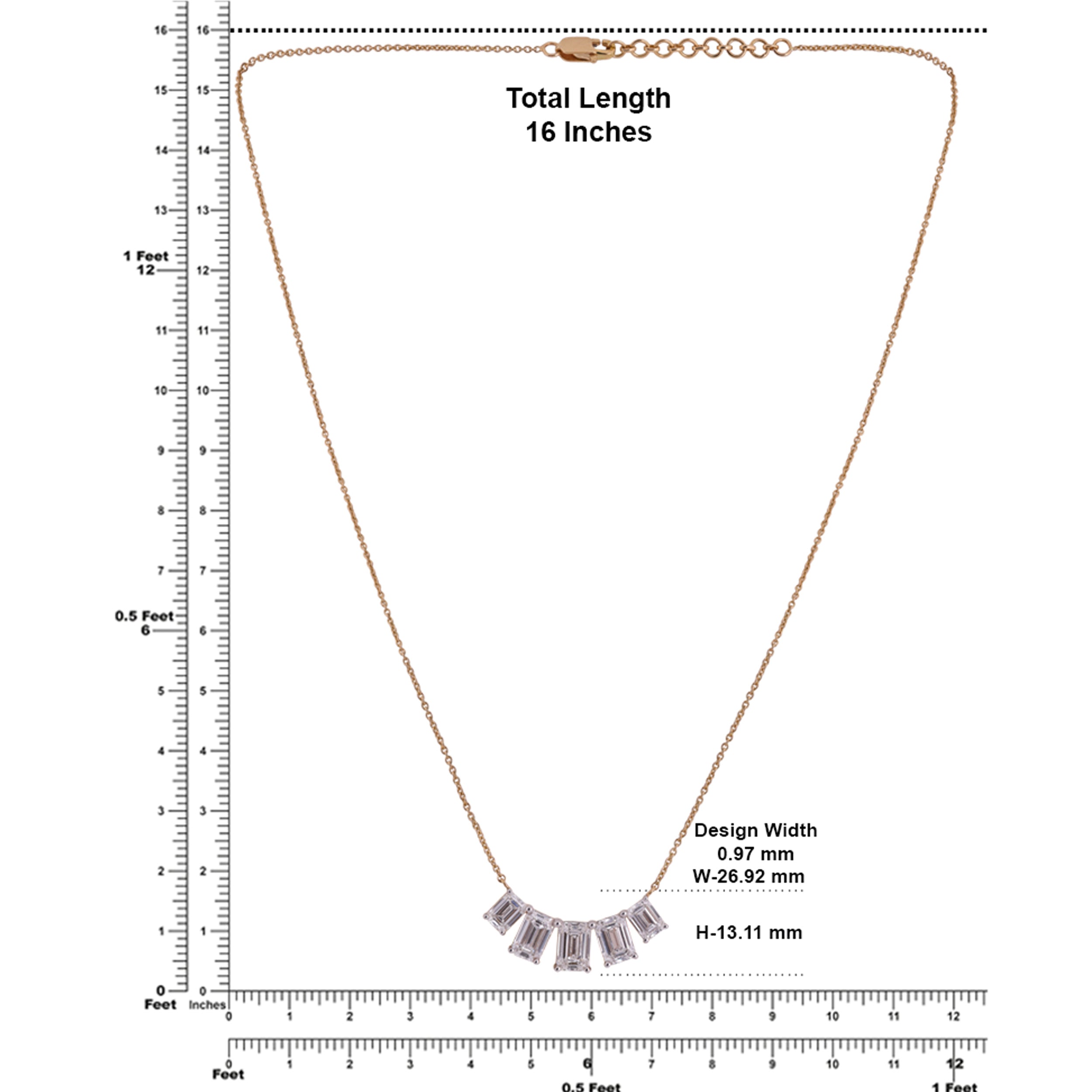 Emerald-Cut 3.71 Carat Lab-Grown Diamond Fan Necklace in Yellow Gold| SKU : 0020741860