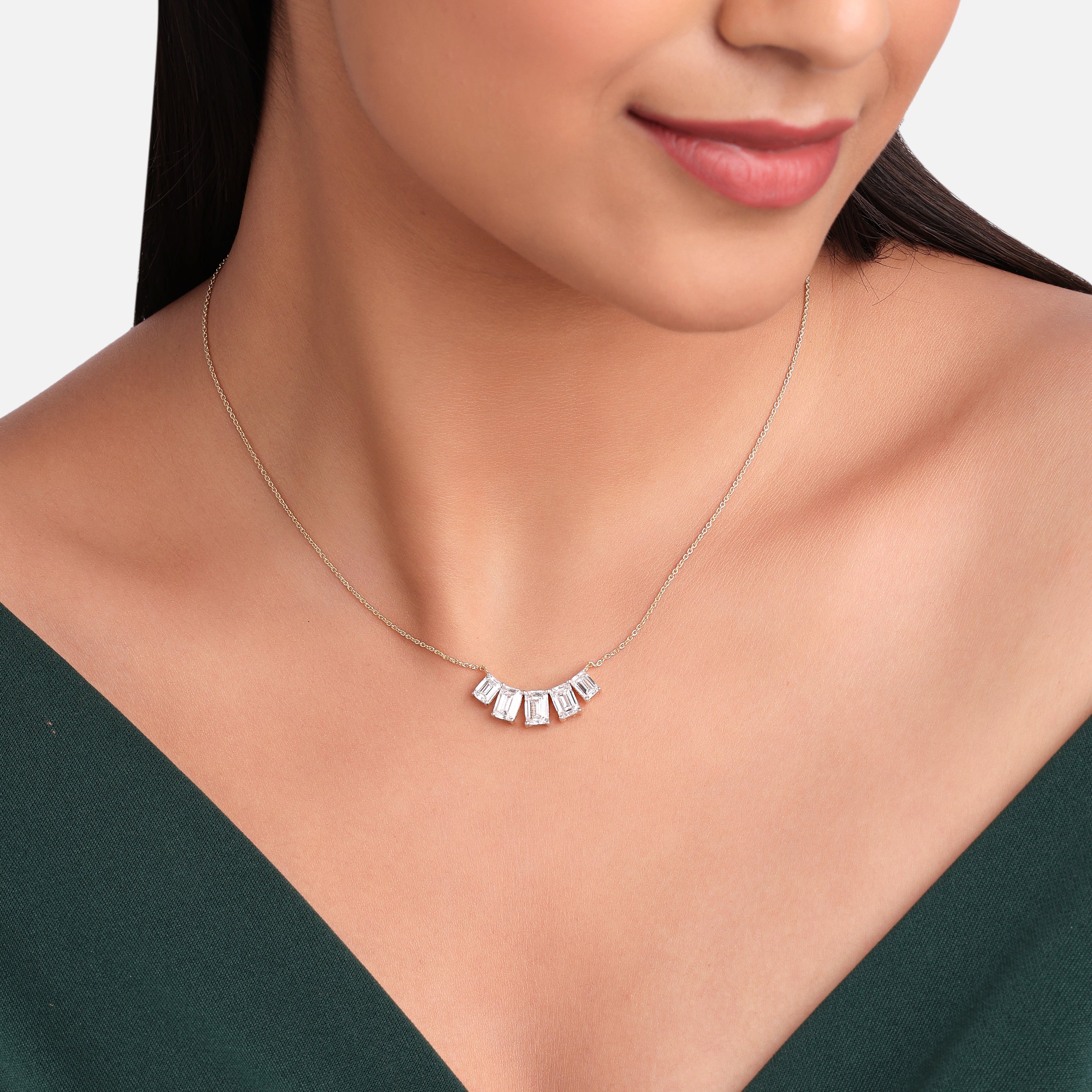 Emerald-Cut 3.71 Carat Lab-Grown Diamond Fan Necklace in Yellow Gold| SKU : 0020741860